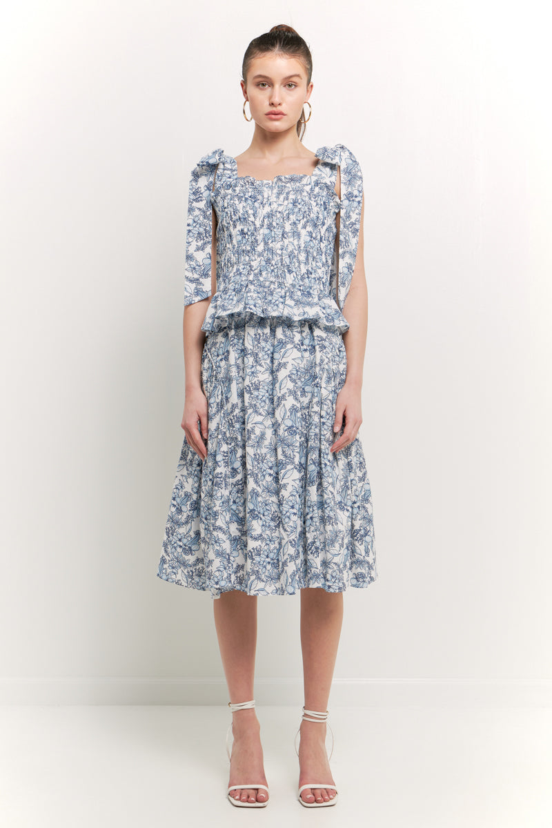 ENDLESS ROSE - Print Smocked Bow Tie Top - TOPS available at Objectrare