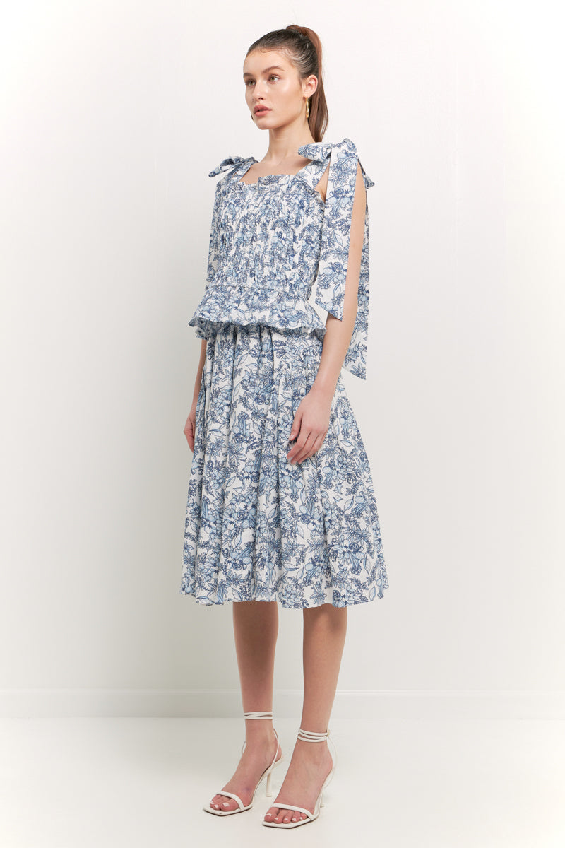 ENDLESS ROSE - Print Smocked Bow Tie Top - TOPS available at Objectrare