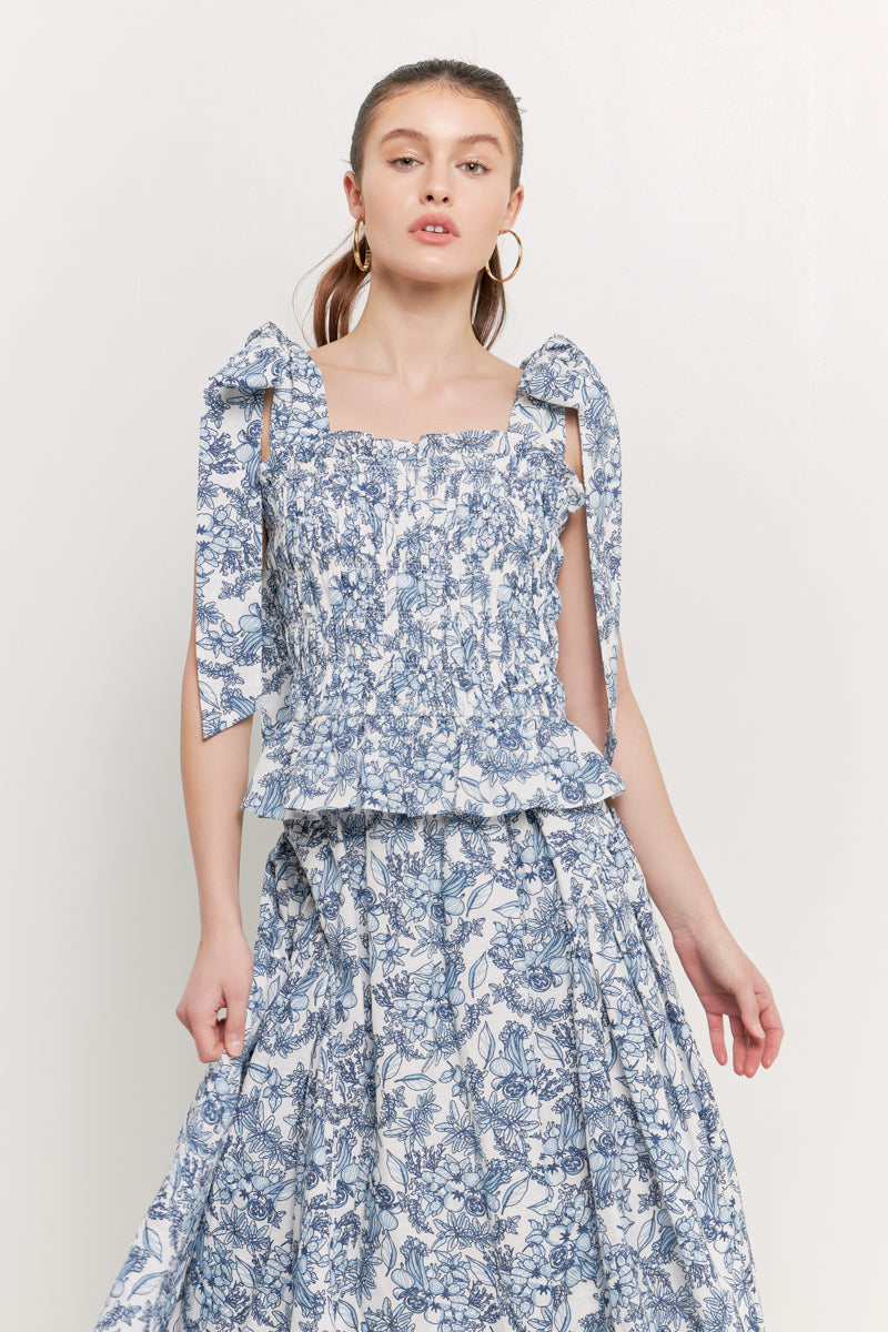 ENDLESS ROSE - Print Smocked Bow Tie Top - TOPS available at Objectrare