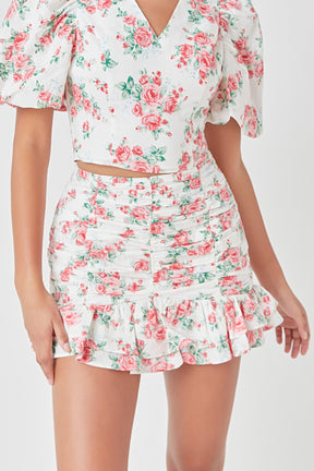 ENDLESS ROSE - Floral Linen Ruffled Mini Skirt - SKIRTS available at Objectrare