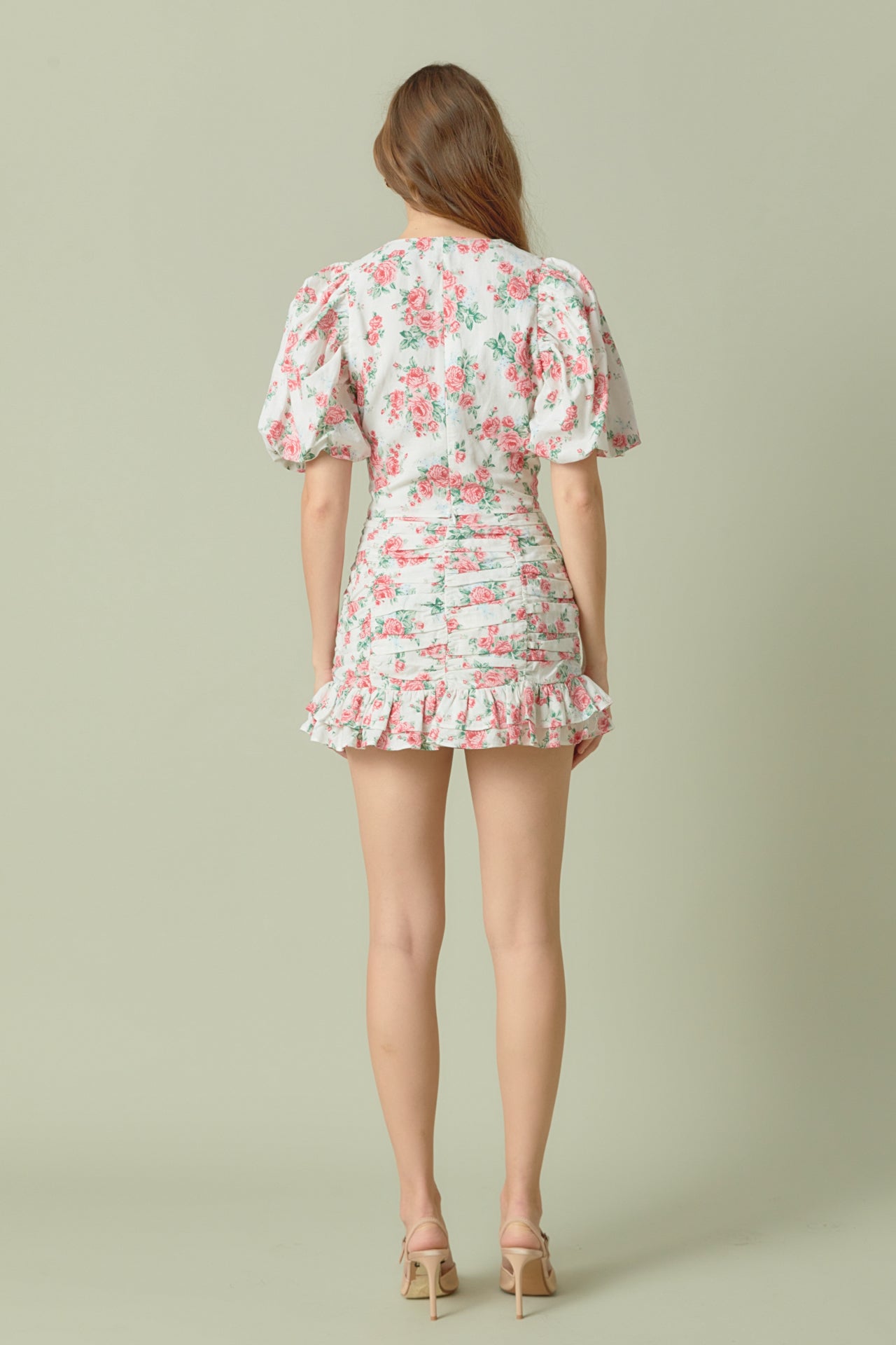 ENDLESS ROSE - Floral Linen Ruffled Mini Skirt - SKIRTS available at Objectrare