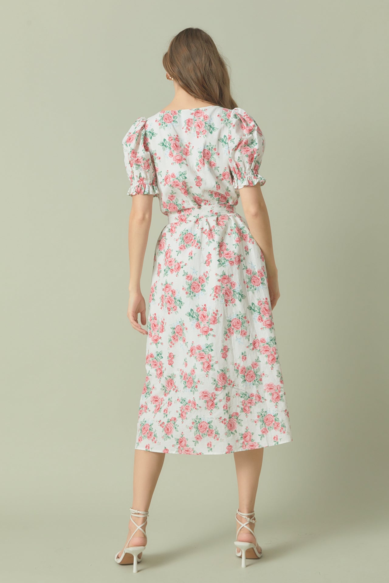 ENDLESS ROSE - Floral Print Linen Midi Dress - DRESSES available at Objectrare