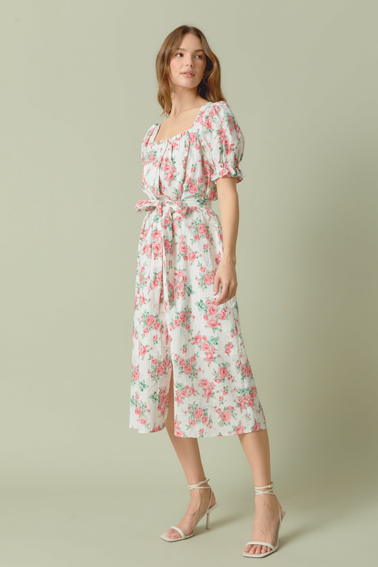 ENDLESS ROSE - Floral Print Linen Midi Dress - DRESSES available at Objectrare