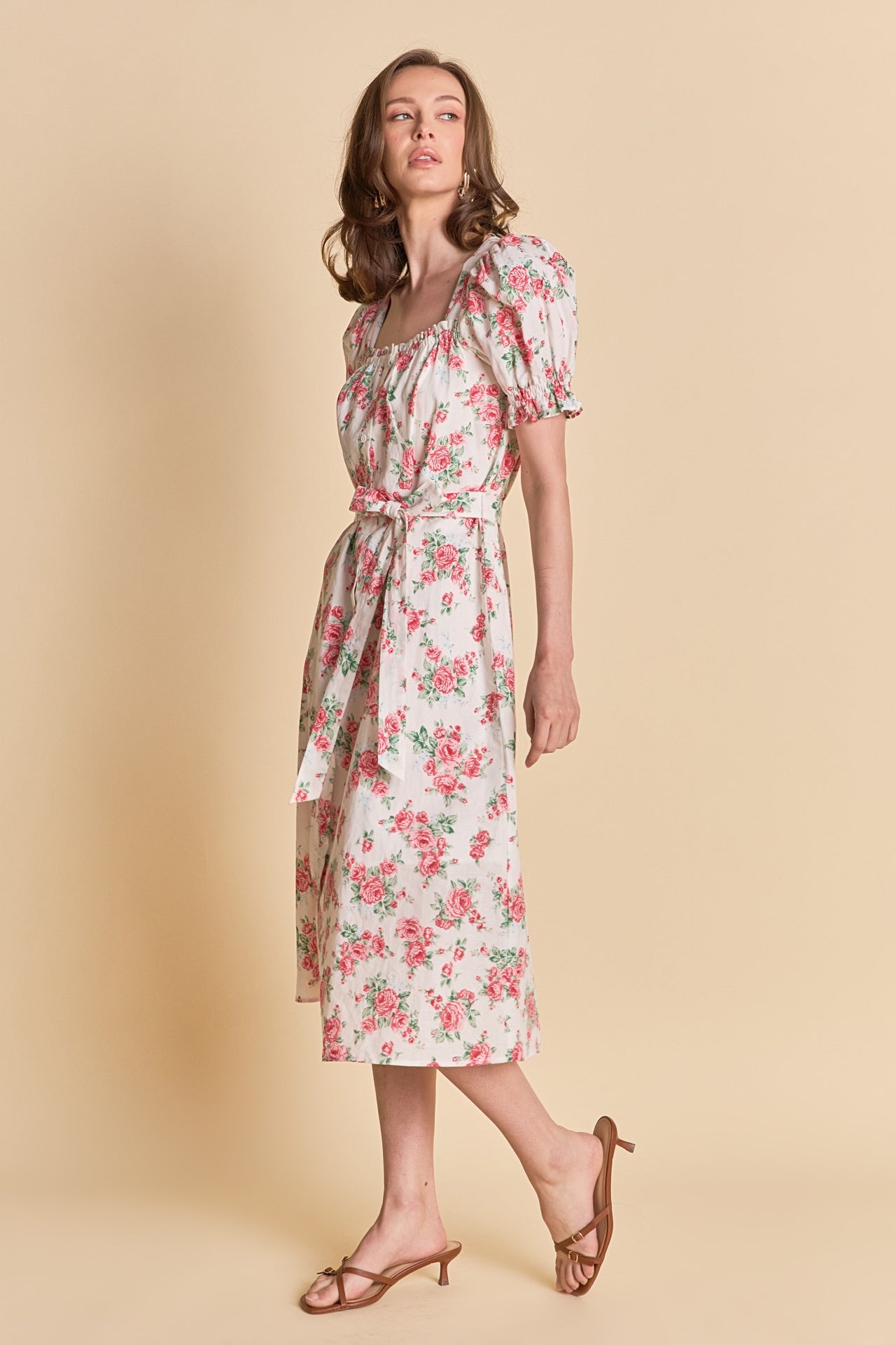 ENDLESS ROSE - Floral Print Linen Midi Dress - DRESSES available at Objectrare