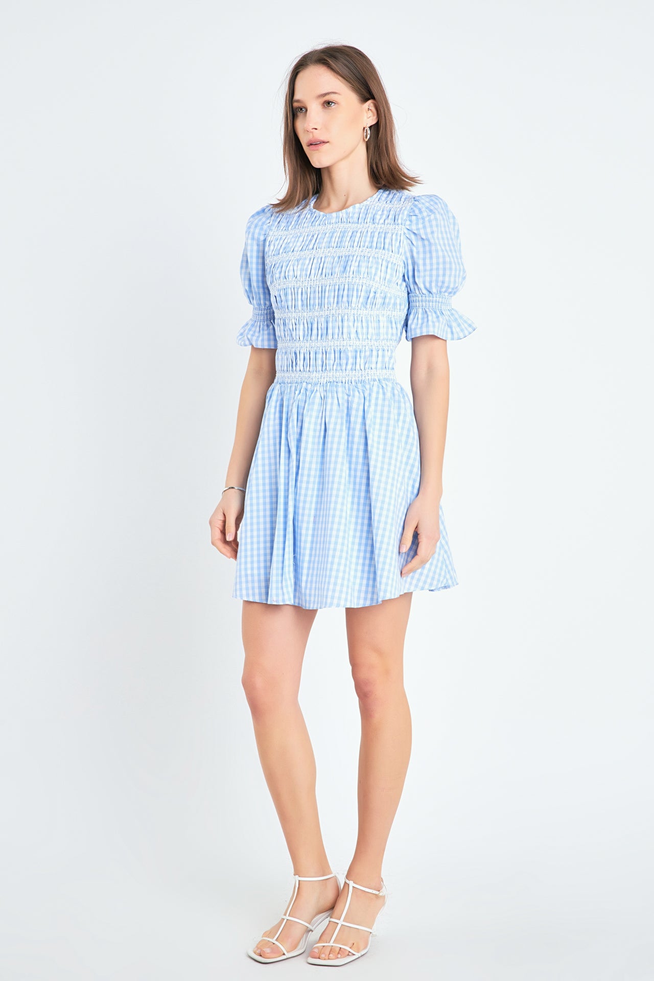 ENGLISH FACTORY - Gingham Puff Sleeve Mini Dress - DRESSES available at Objectrare