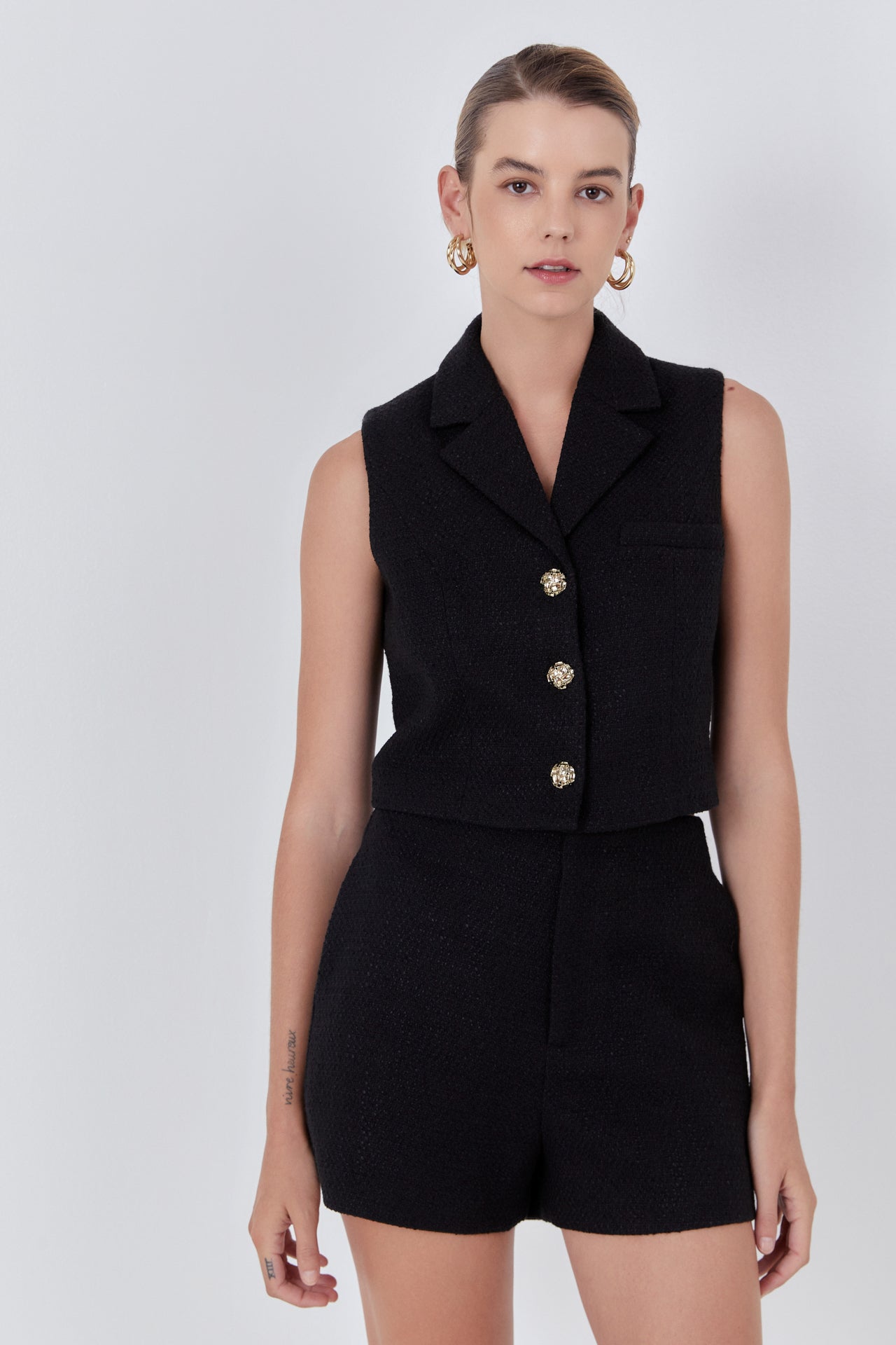 ENDLESS ROSE - Tweed Collared Vest - TOPS available at Objectrare