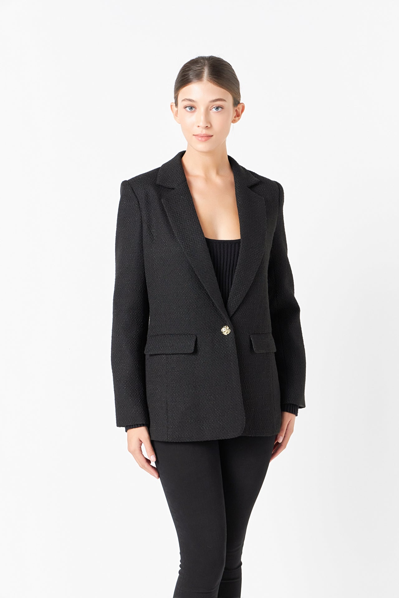 ENDLESS ROSE - Tweed Single Breast Blazer - BLAZERS available at Objectrare