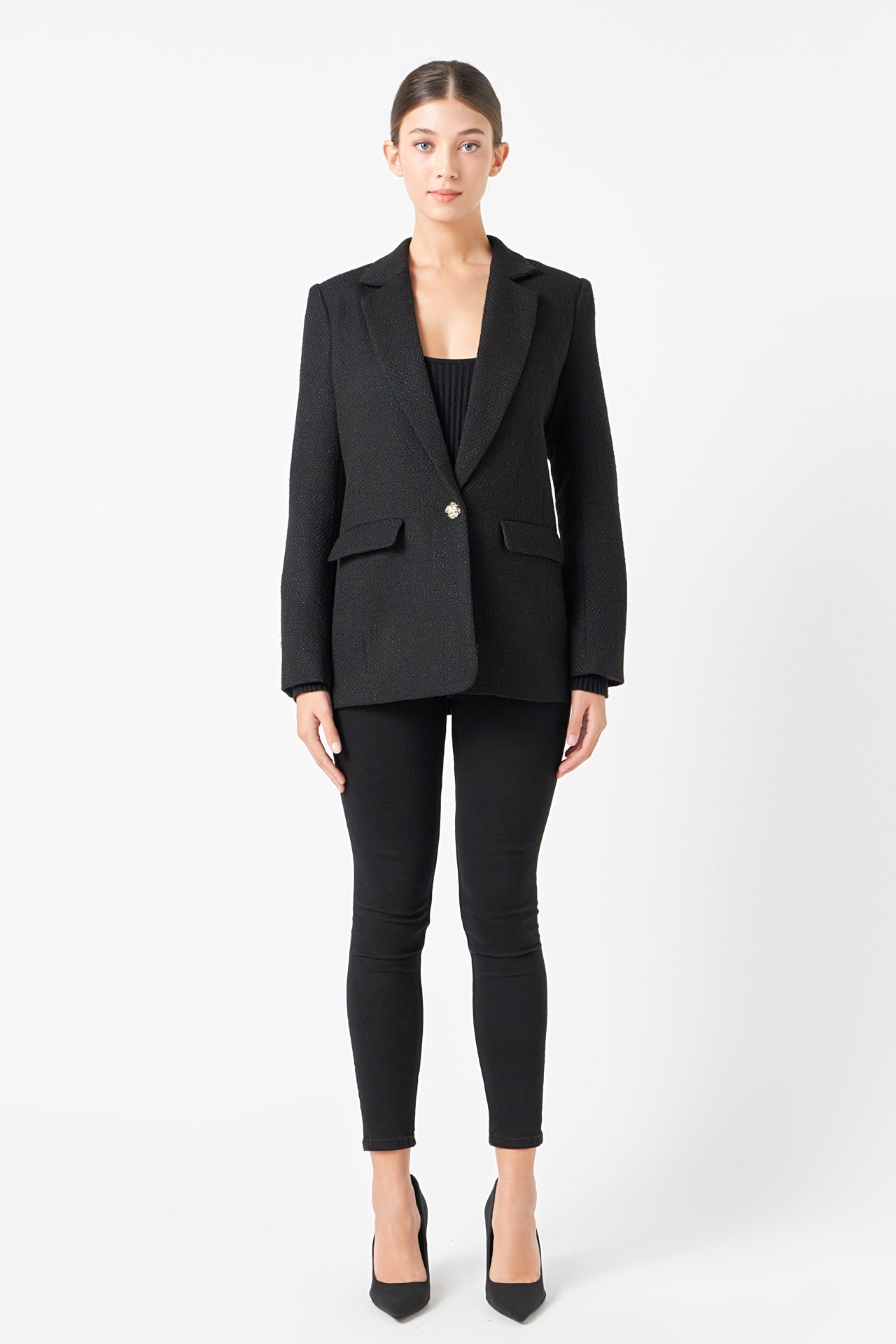 ENDLESS ROSE - Tweed Single Breast Blazer - BLAZERS available at Objectrare