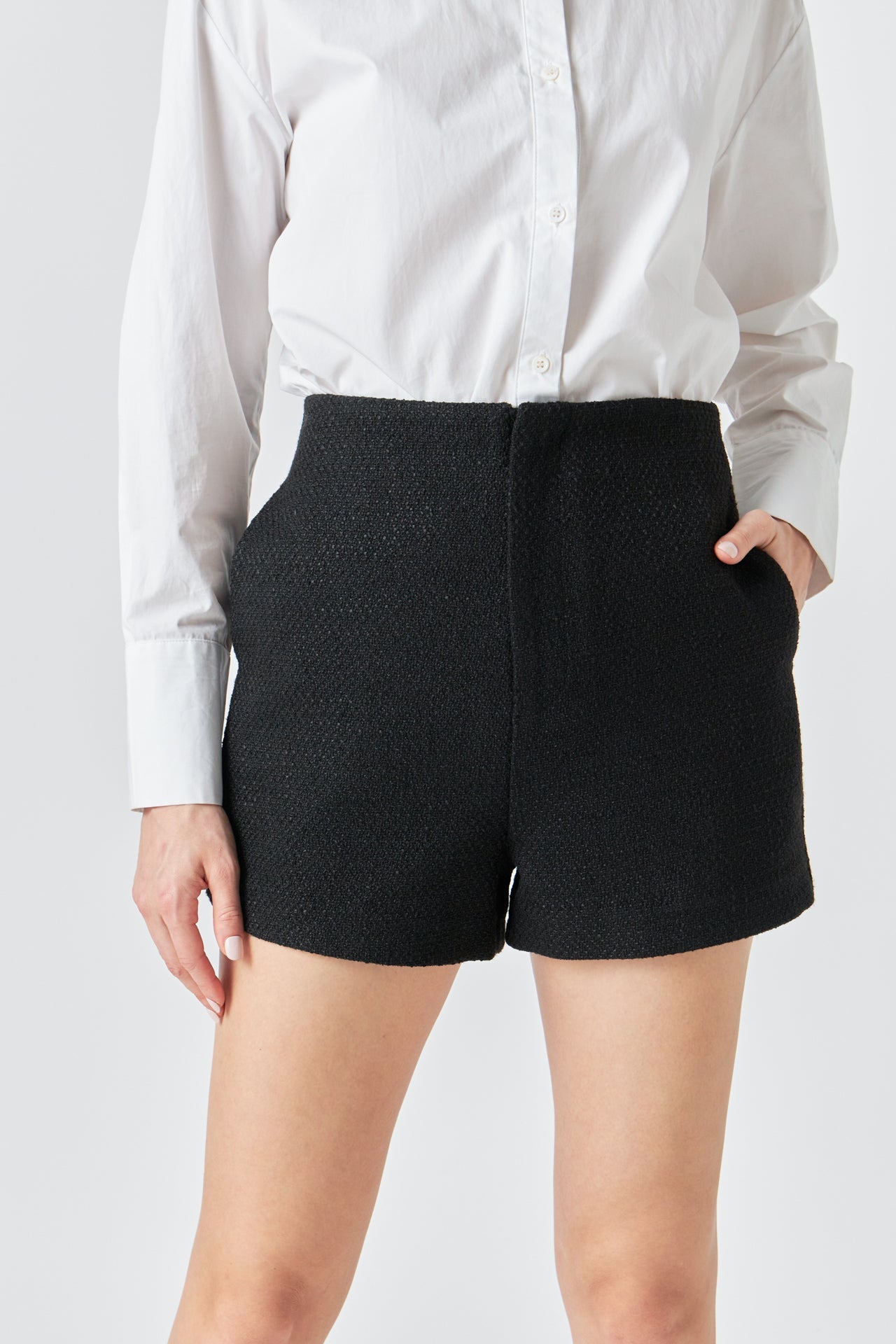 ENDLESS ROSE - Tweed Mid Rise Shorts - SHORTS available at Objectrare
