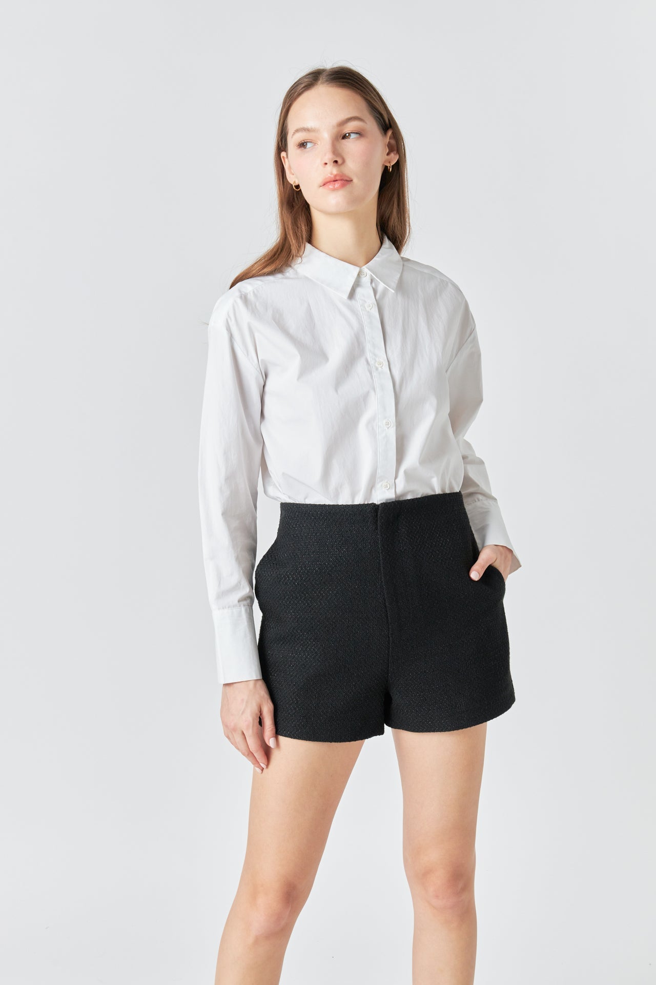 ENDLESS ROSE - Tweed Mid Rise Shorts - SHORTS available at Objectrare