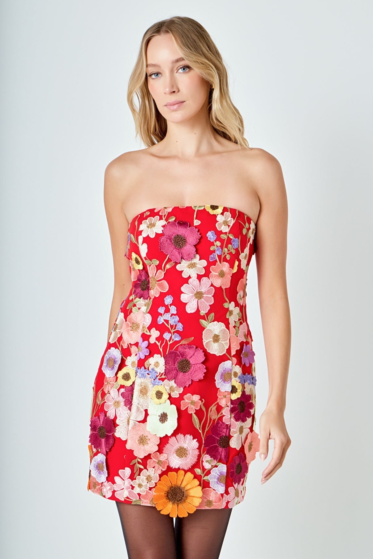 ENDLESS ROSE - Floral Embroidered Mini Dress - DRESSES available at Objectrare