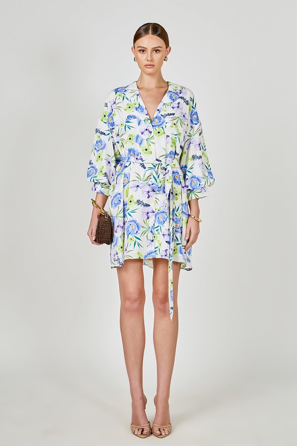 ENDLESS ROSE - Floral Print Belted Collared Dress - DRESSES available at Objectrare