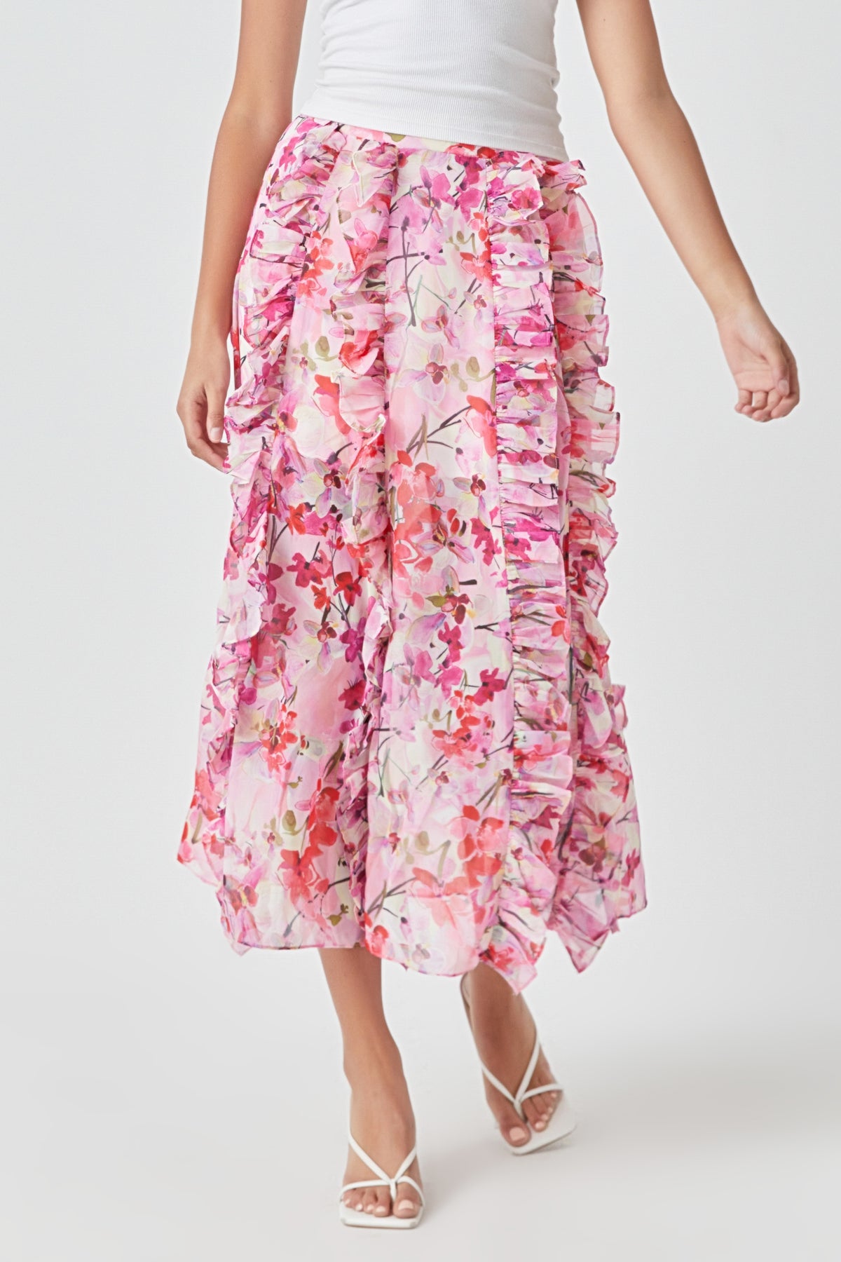 ENDLESS ROSE - Floral Ruffled Maxi Skirt - SKIRTS available at Objectrare