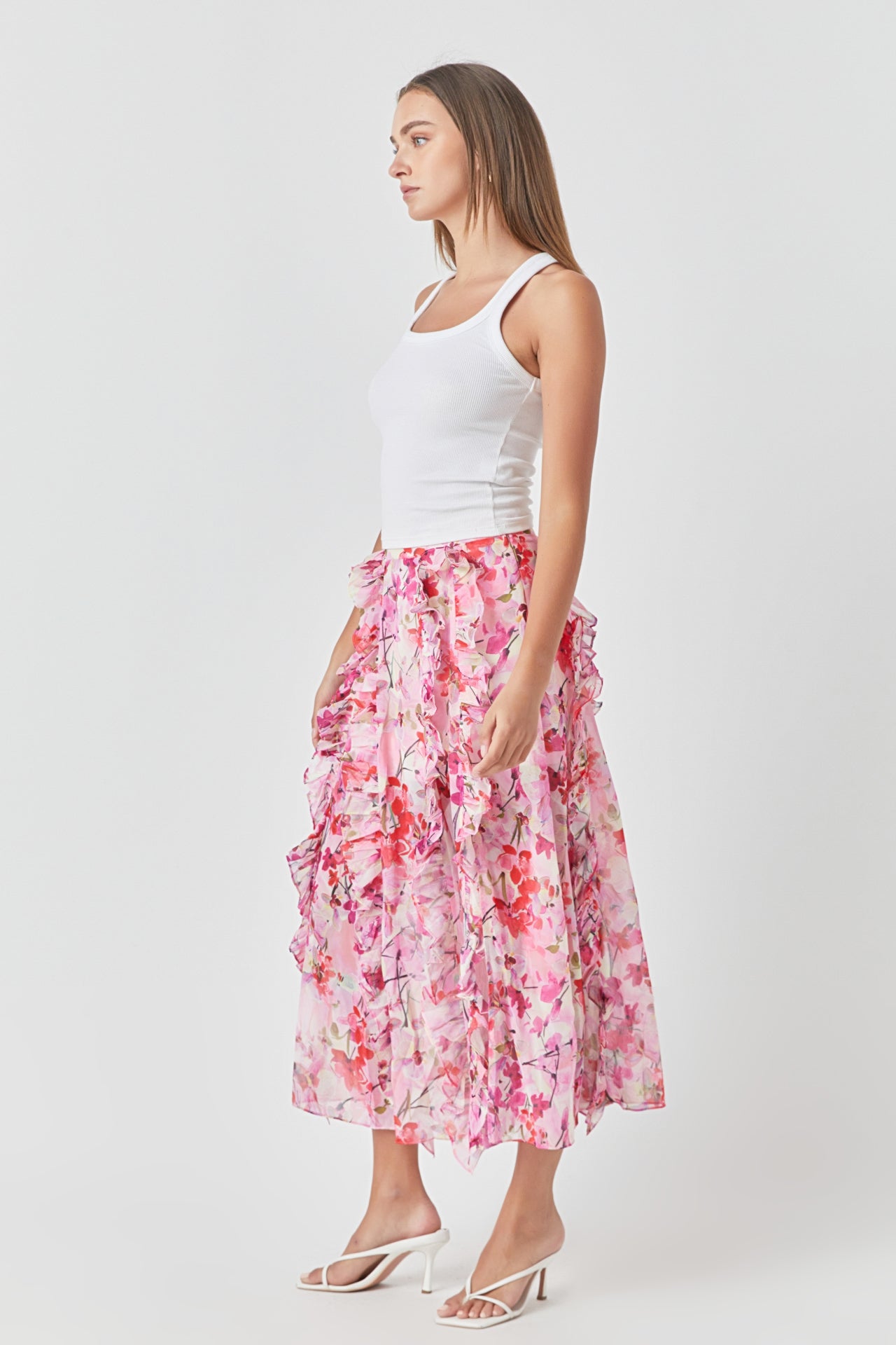 ENDLESS ROSE - Floral Ruffled Maxi Skirt - SKIRTS available at Objectrare