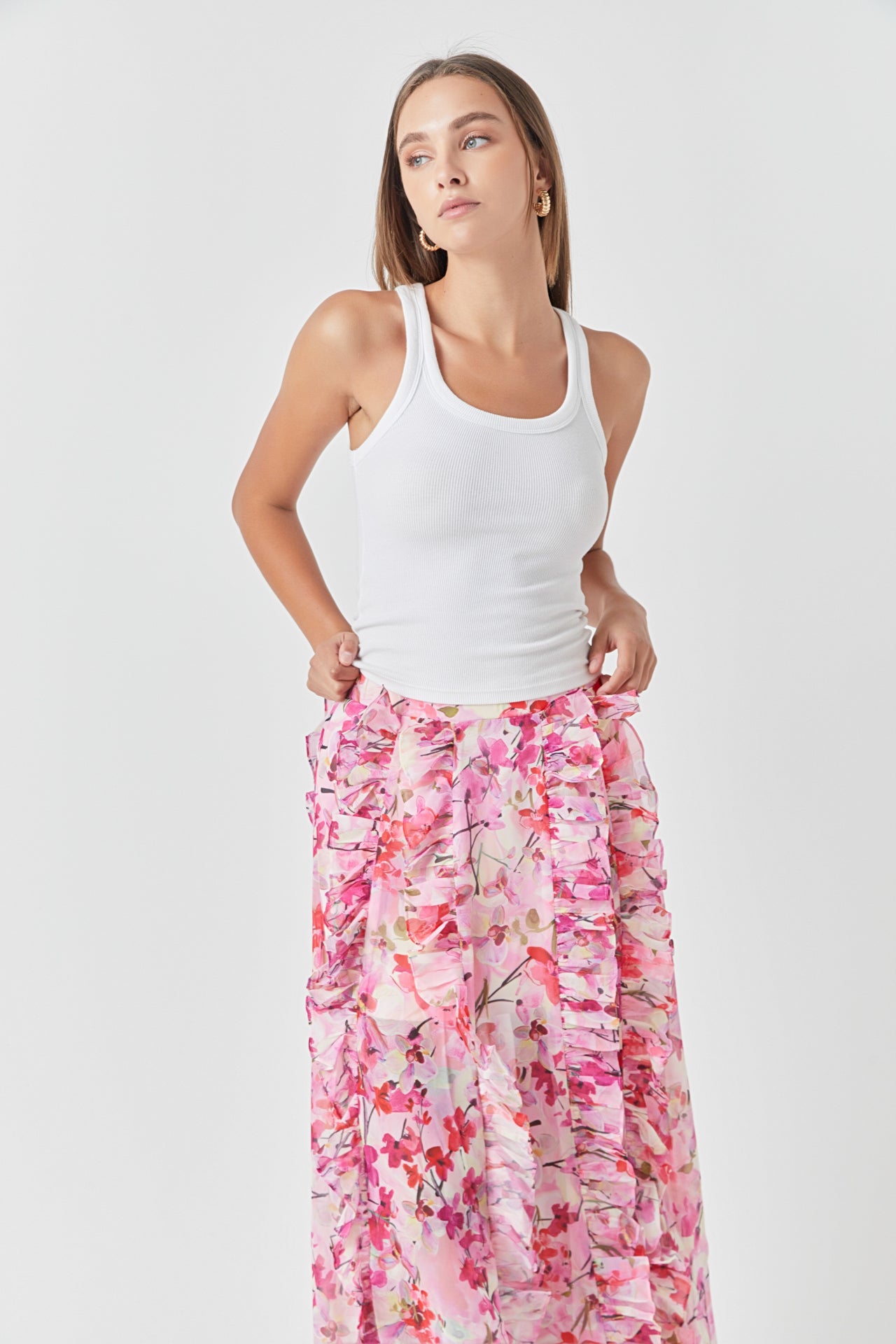 ENDLESS ROSE - Floral Ruffled Maxi Skirt - SKIRTS available at Objectrare