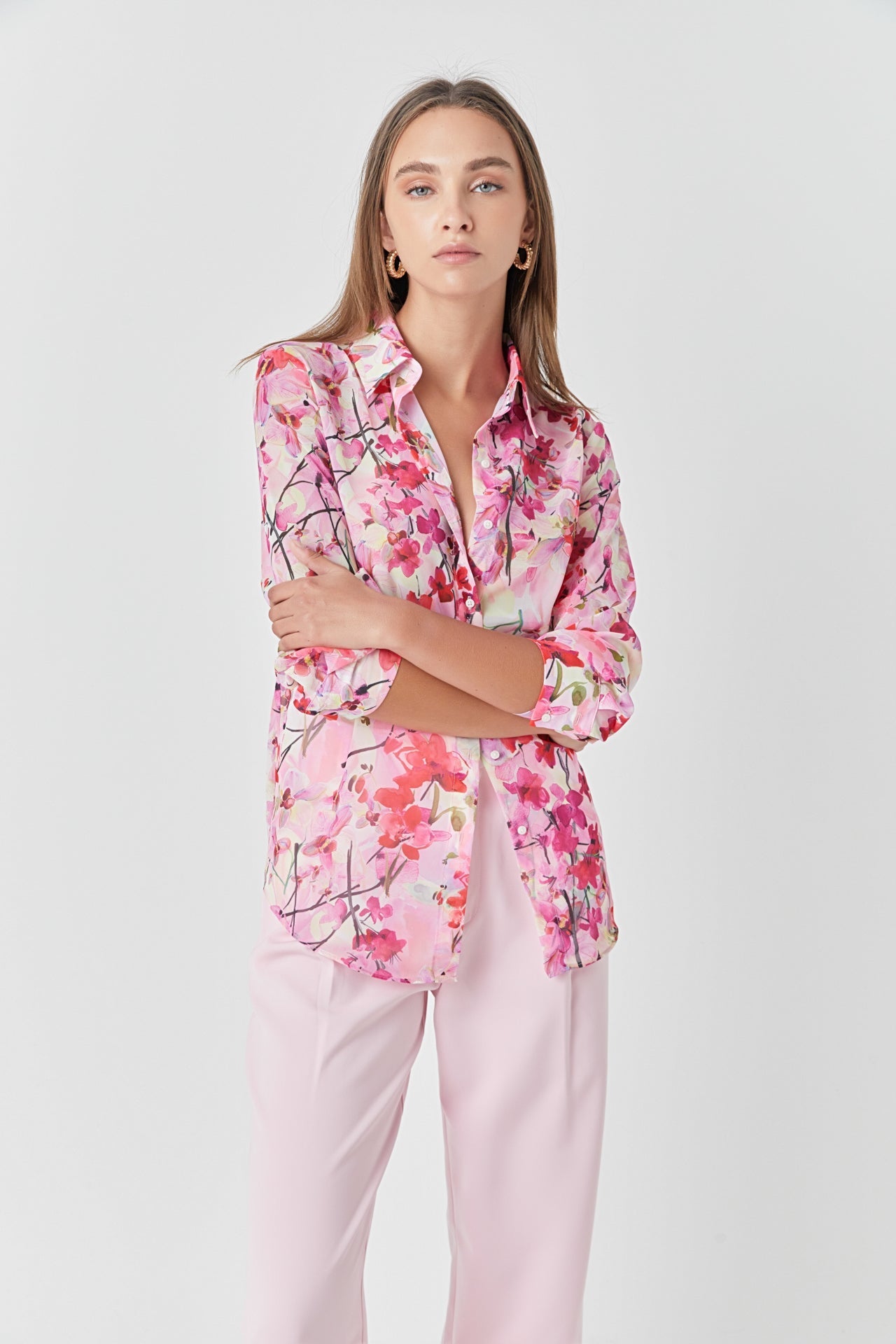 ENDLESS ROSE - Floral Print Oversize Shirt - TOPS available at Objectrare