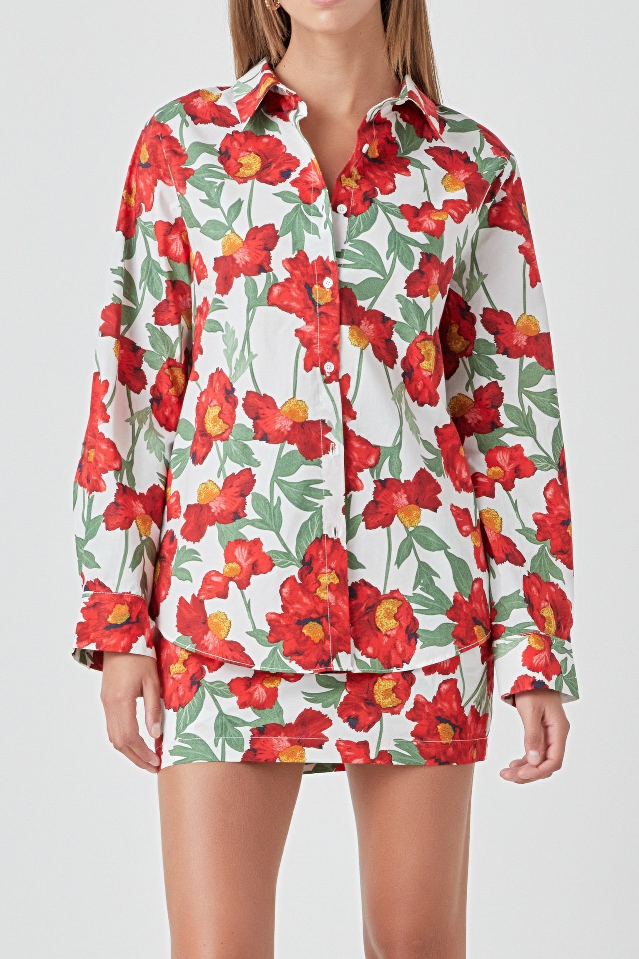 ENDLESS ROSE - Floral Print Cotton Shirt - TOPS available at Objectrare