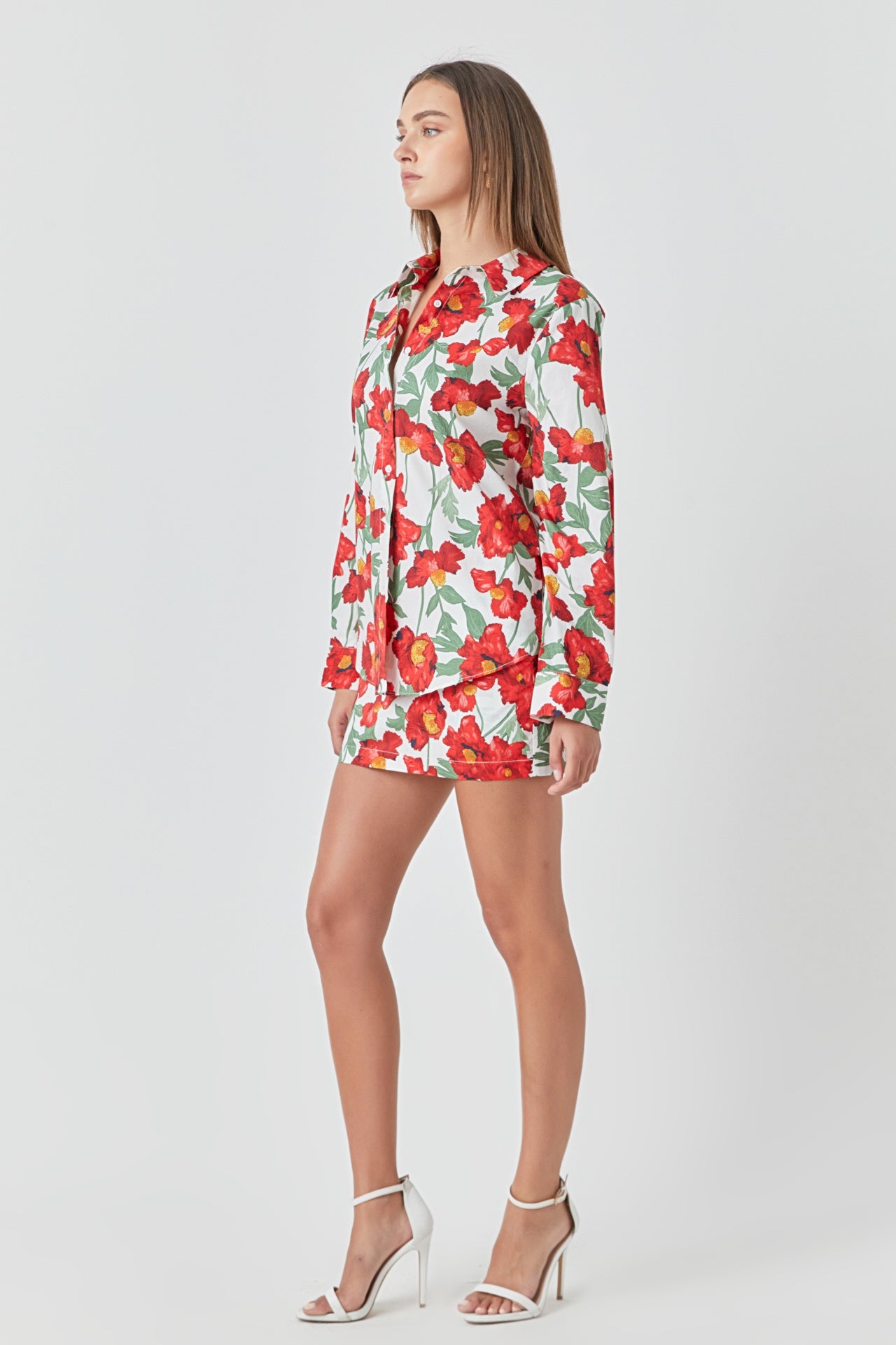 ENDLESS ROSE - Floral Print Cotton Shirt - TOPS available at Objectrare