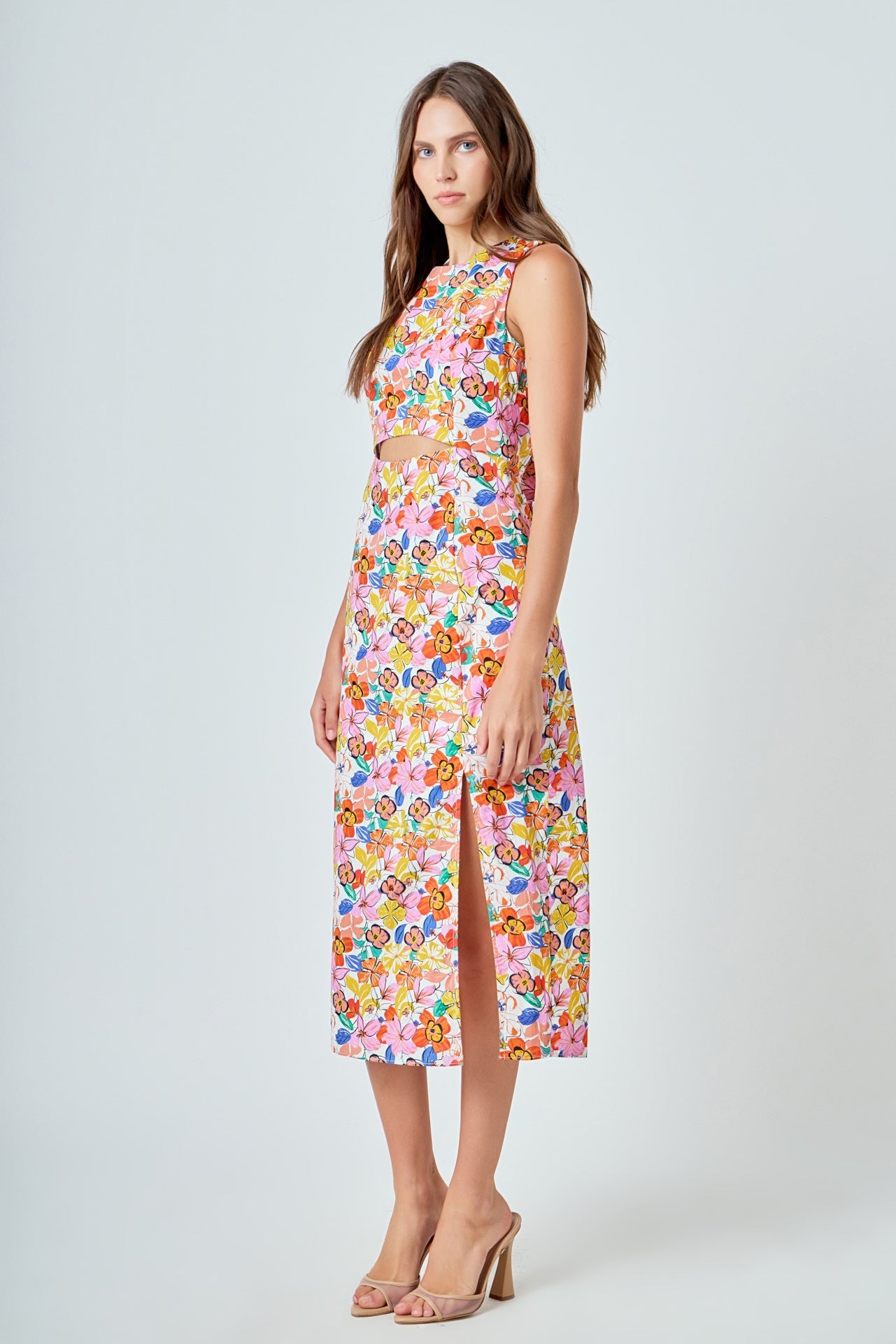 Cotton Floral Print Cutout Maxi Dress