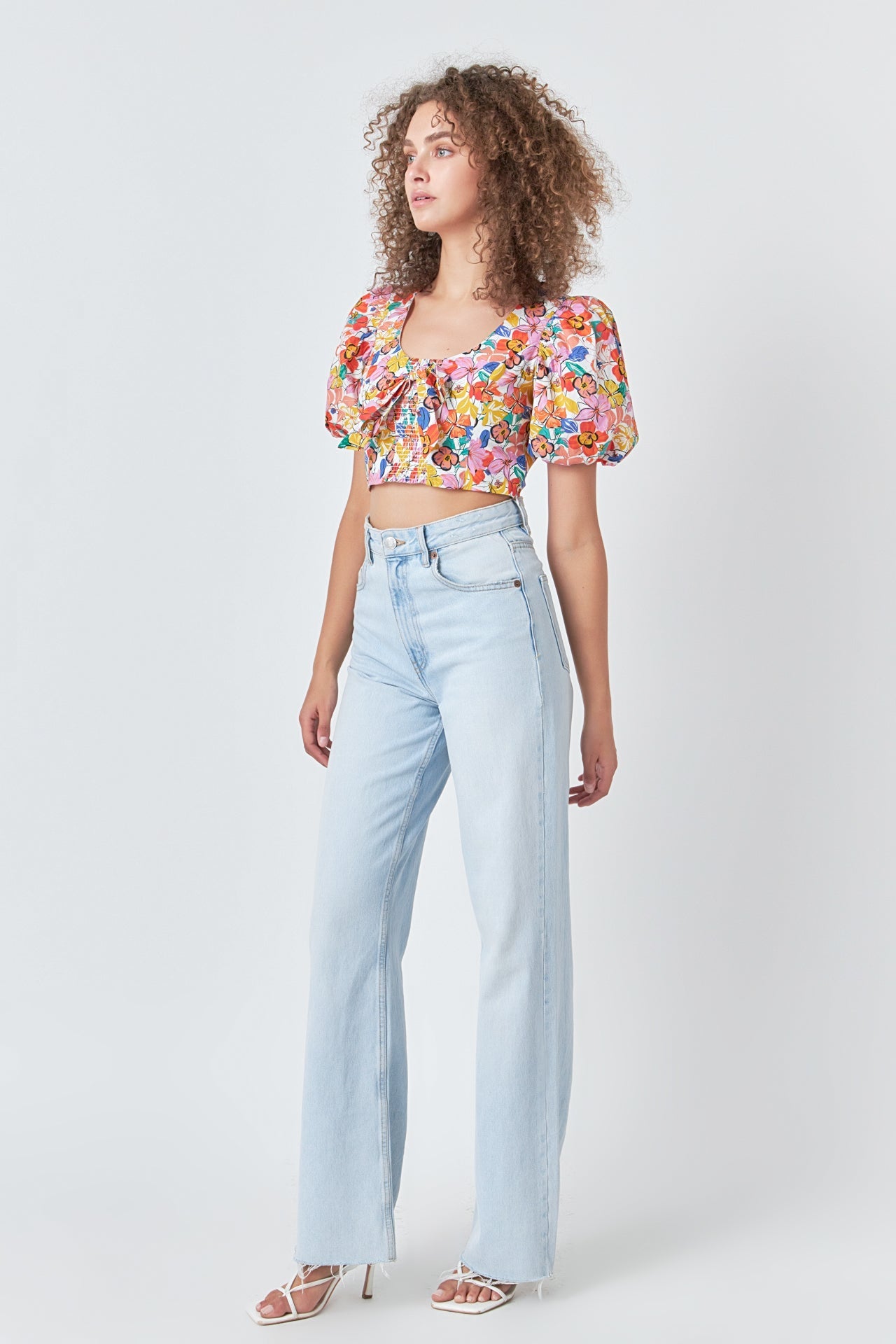 ENDLESS ROSE - Cotton Floral Print Puff Sleeve Top - TOPS available at Objectrare