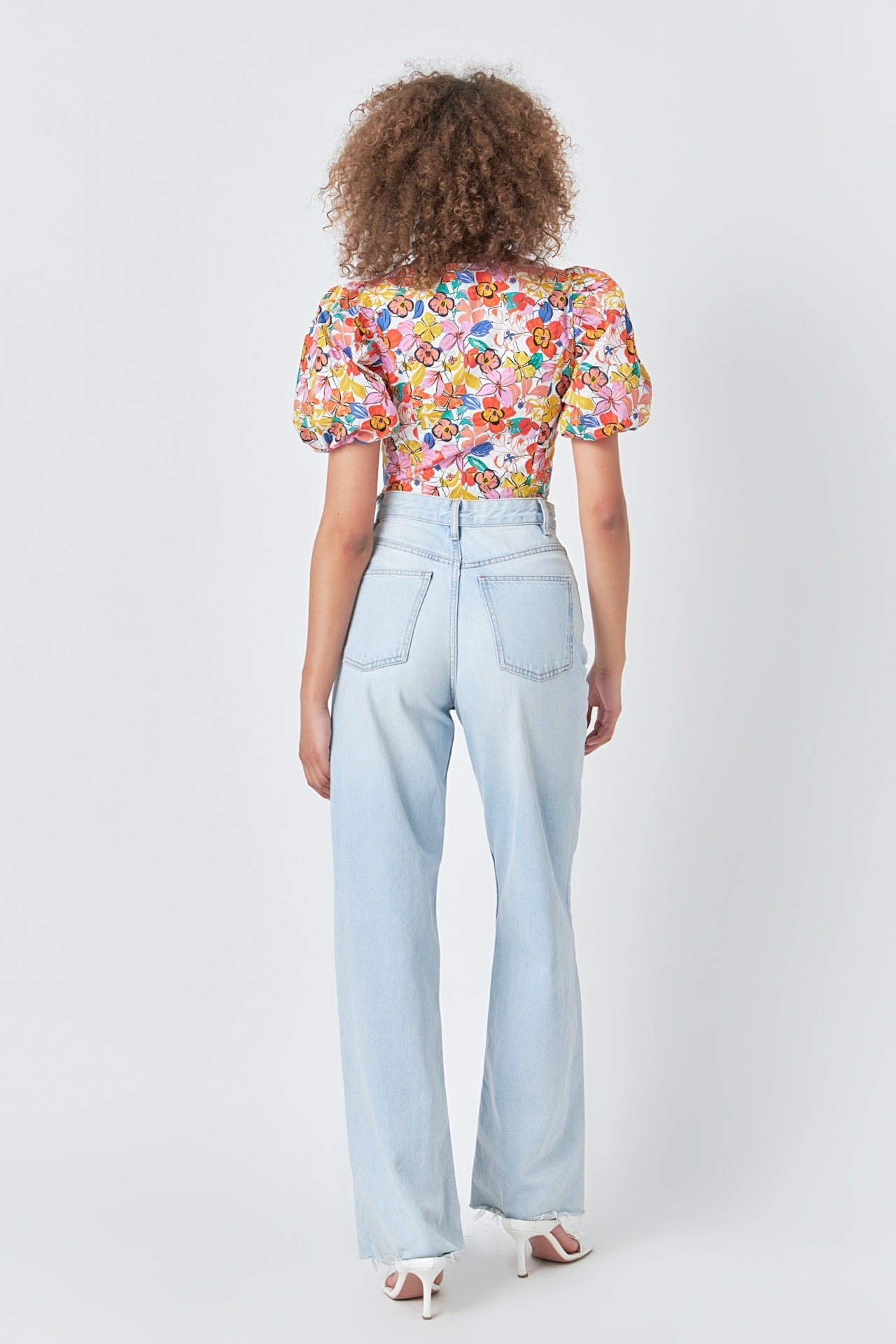 ENDLESS ROSE - Cotton Floral Print Puff Sleeve Top - TOPS available at Objectrare