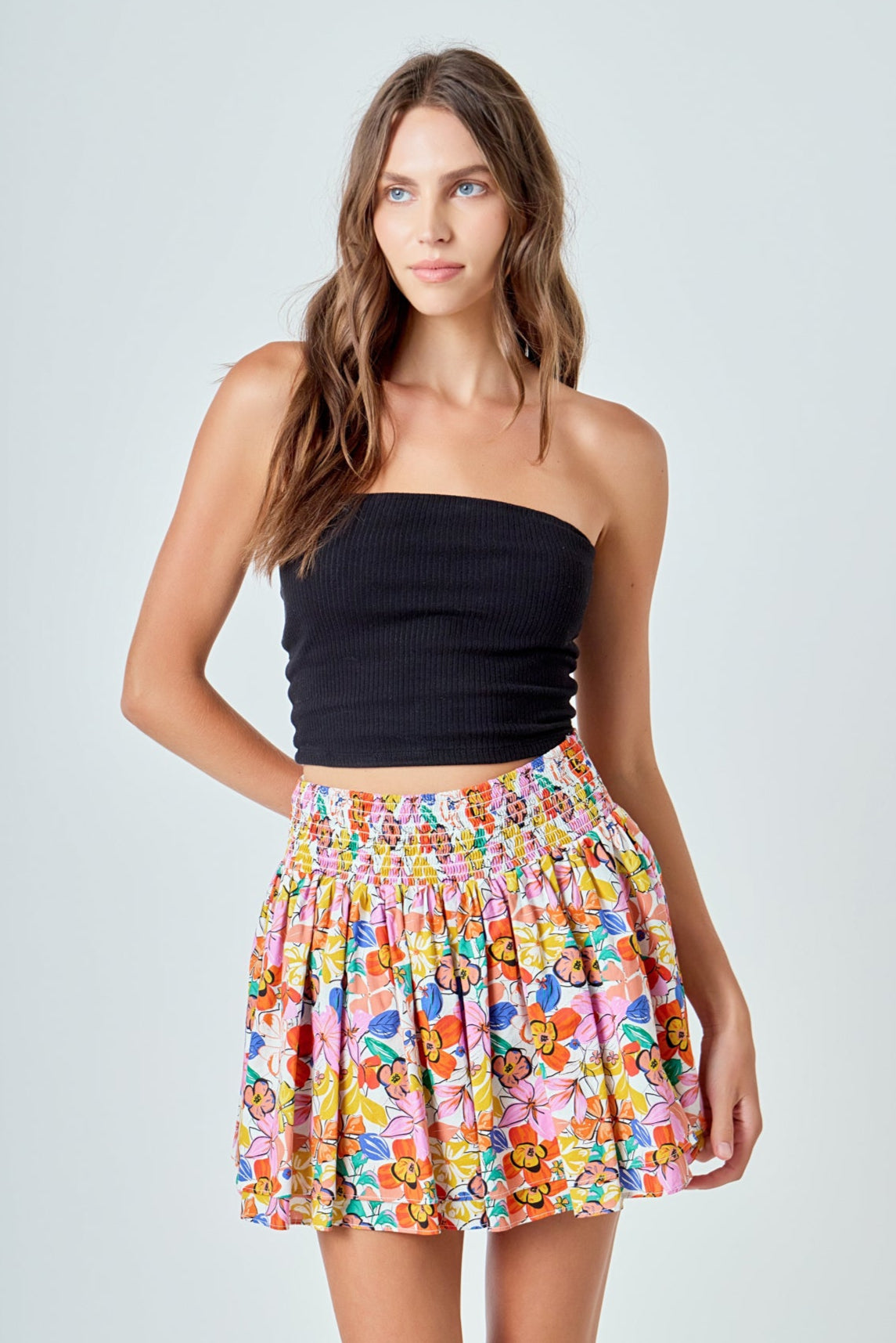 ENDLESS ROSE - Cotton Floral Print Mini Skort - SKORTS available at Objectrare
