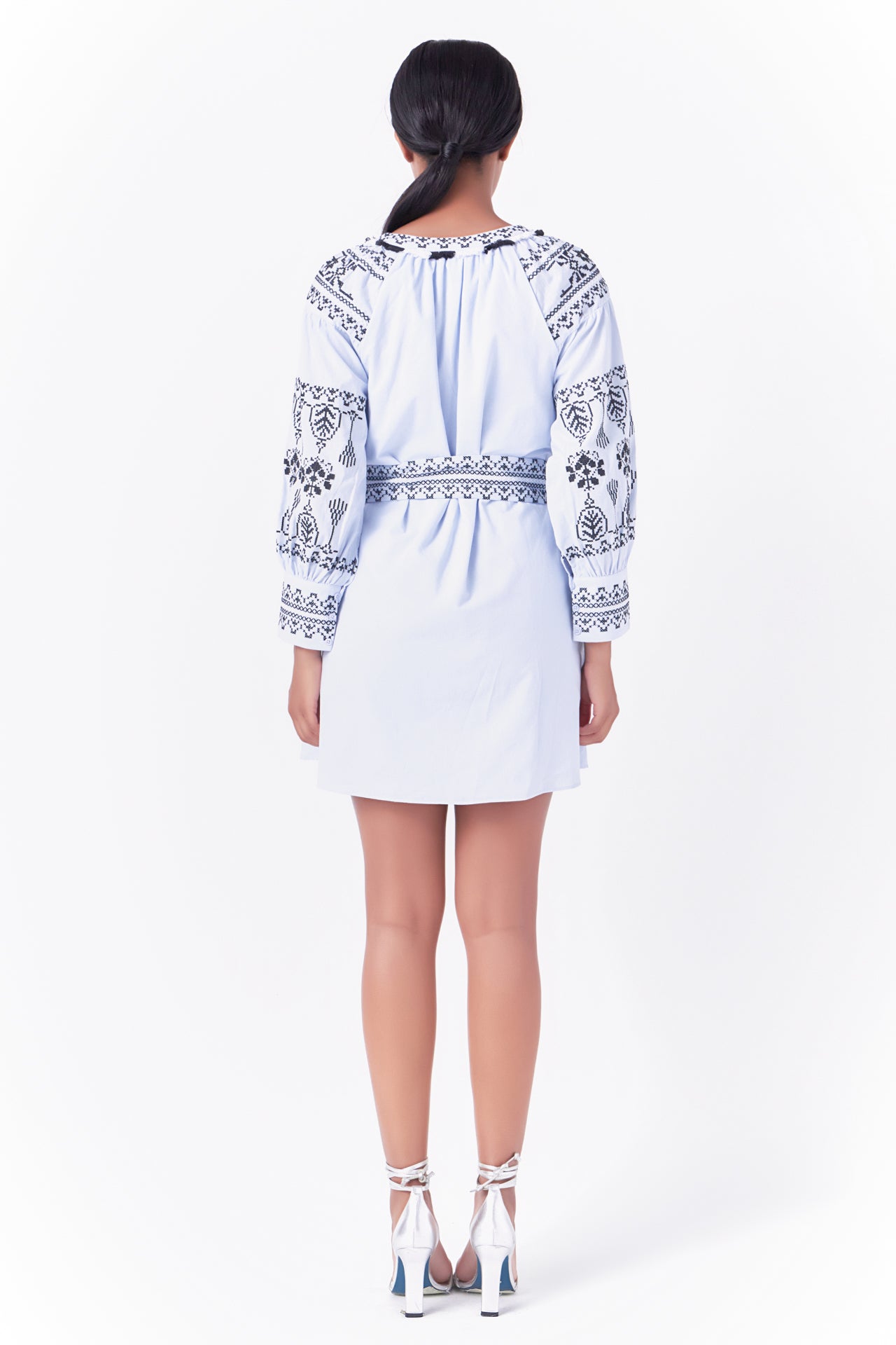 Belted Embroidered Mini Dress
