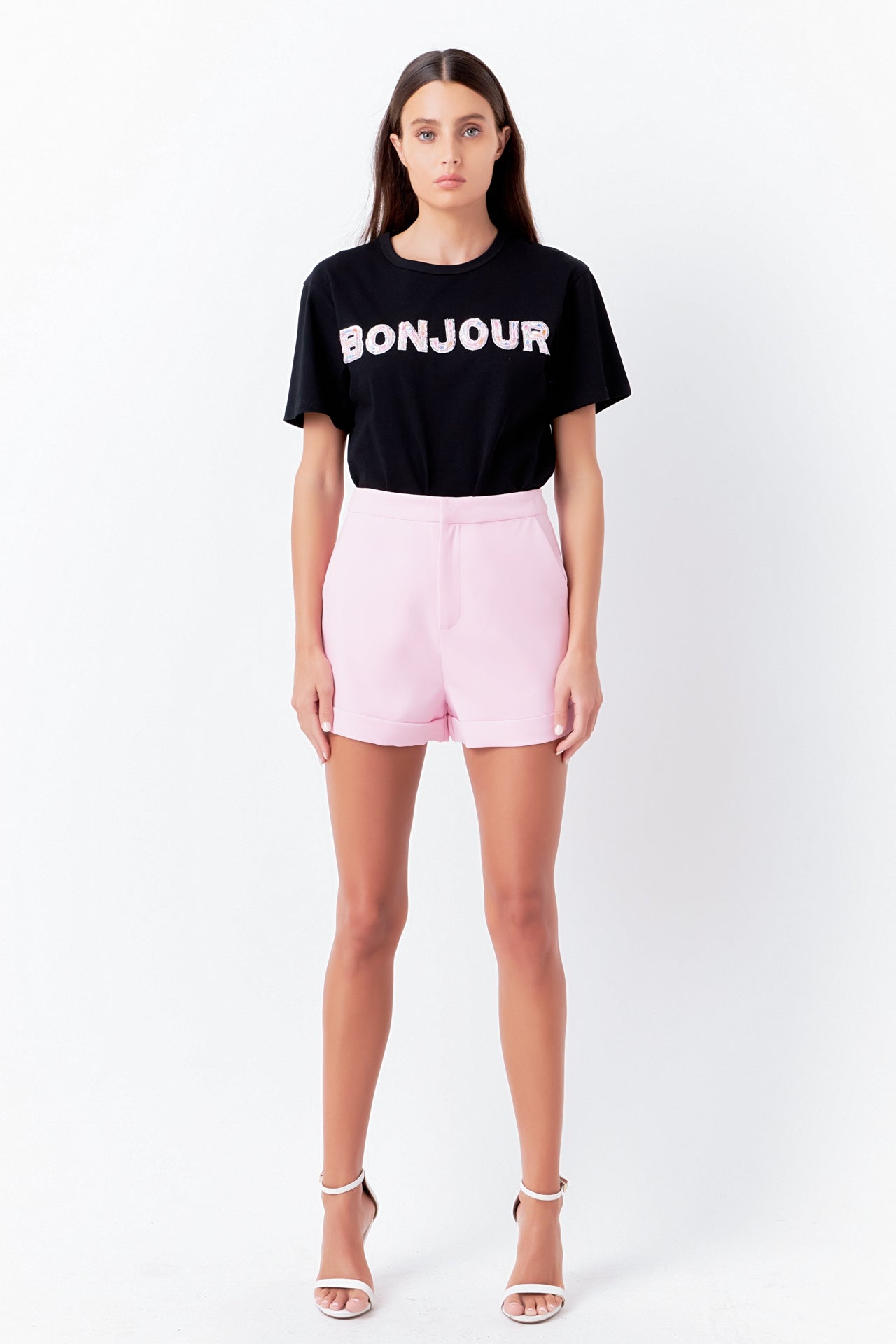 Bonjour Sequins Embroidered Patch Top