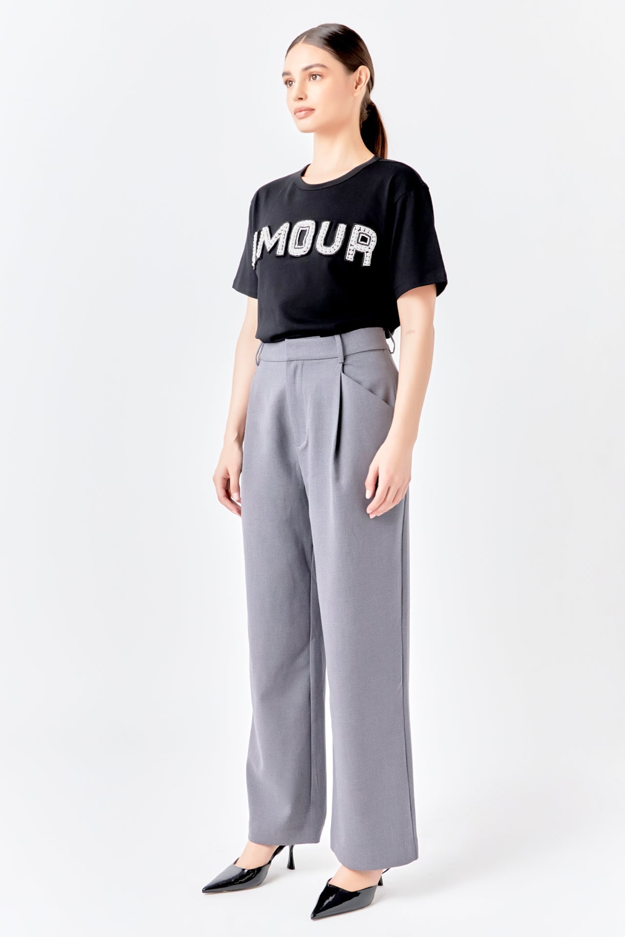 Amour Pearl Embroidered Patch Top
