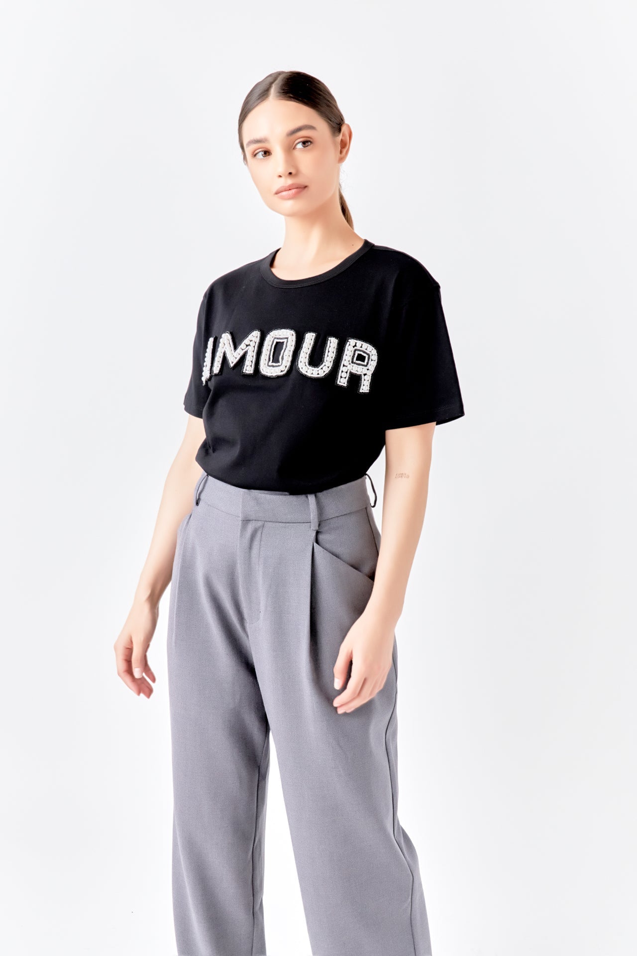 Amour Pearl Embroidered Patch Top