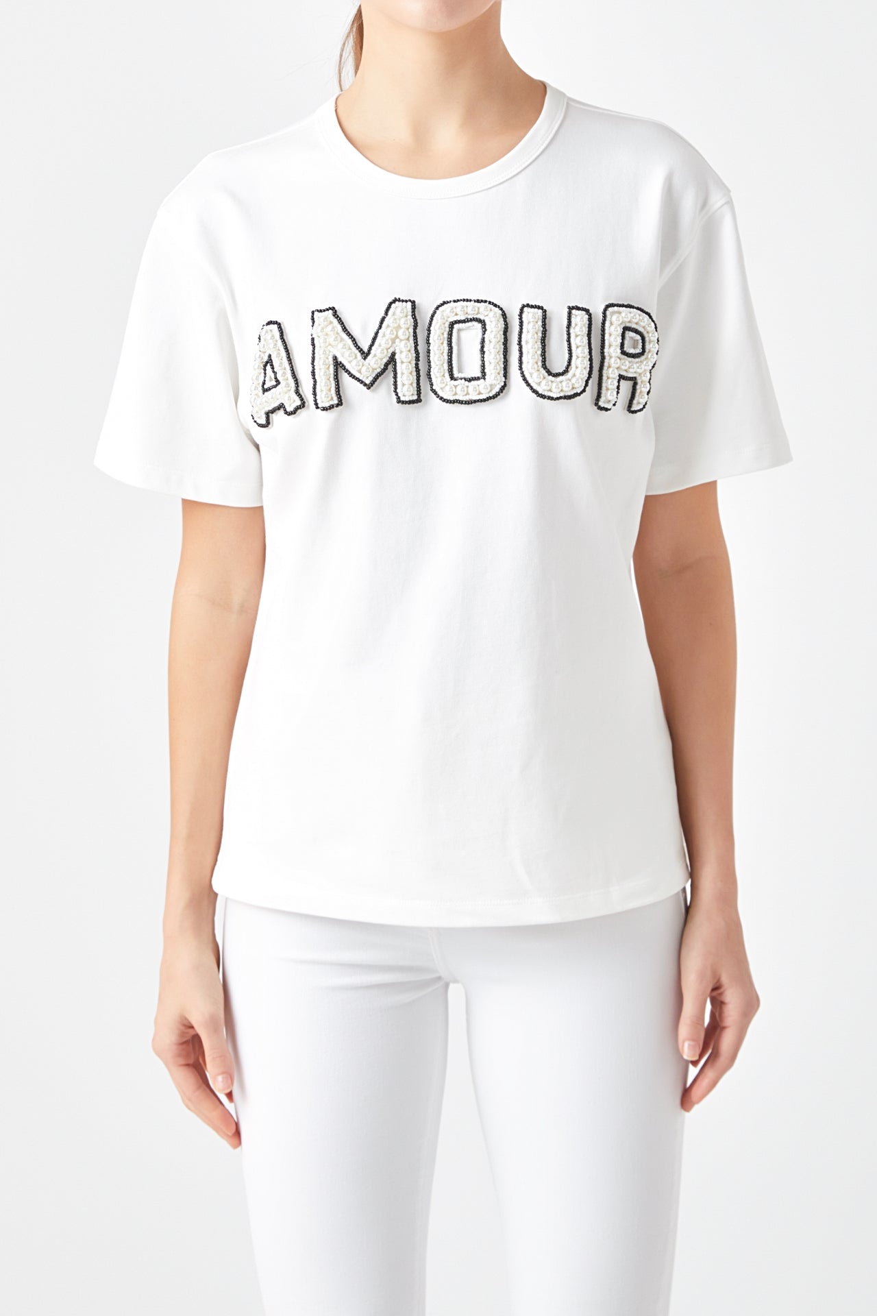 Amour Pearl Embroidered Patch Top
