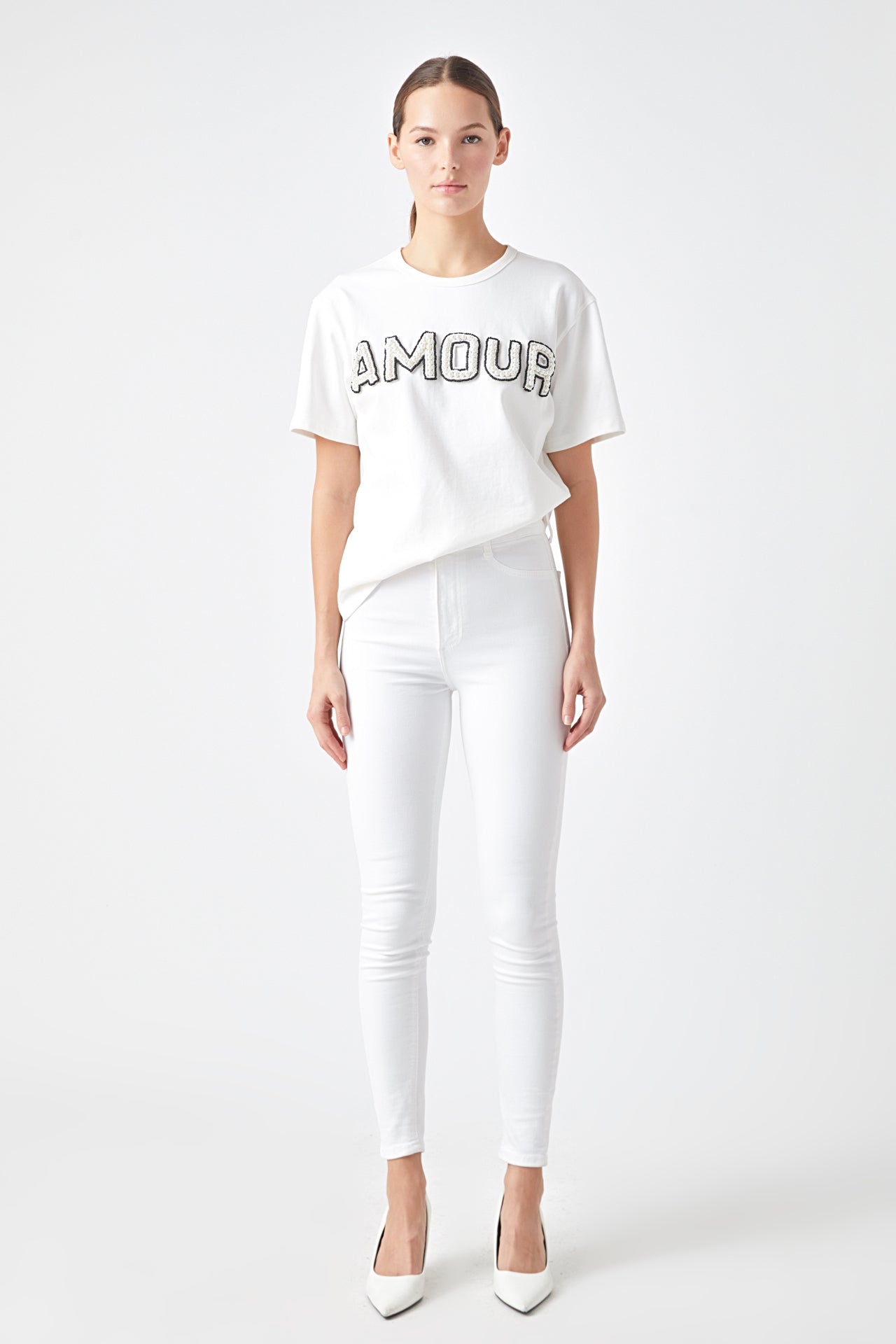 Amour Pearl Embroidered Patch Top