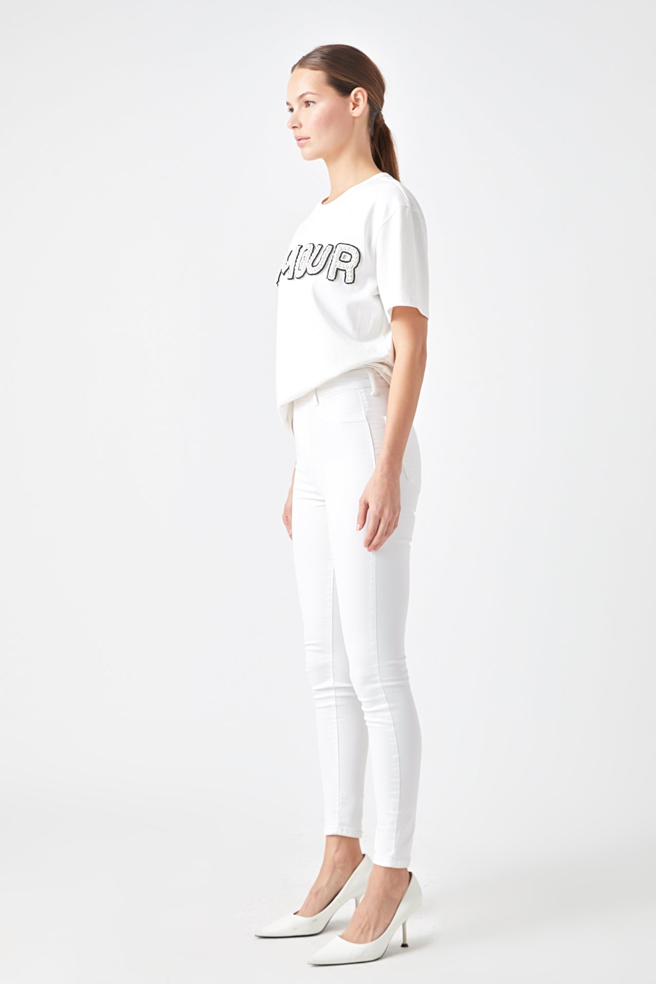 Amour Pearl Embroidered Patch Top