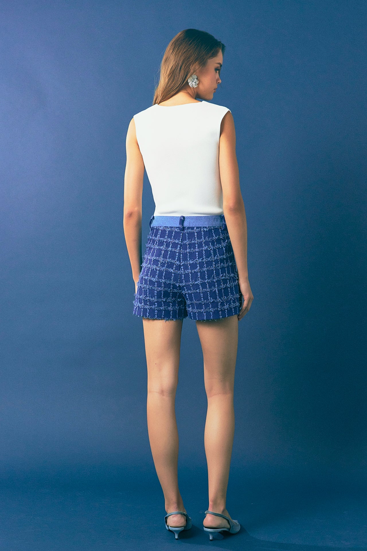 ENDLESS ROSE - Denim Tweed Shorts - SHORTS available at Objectrare