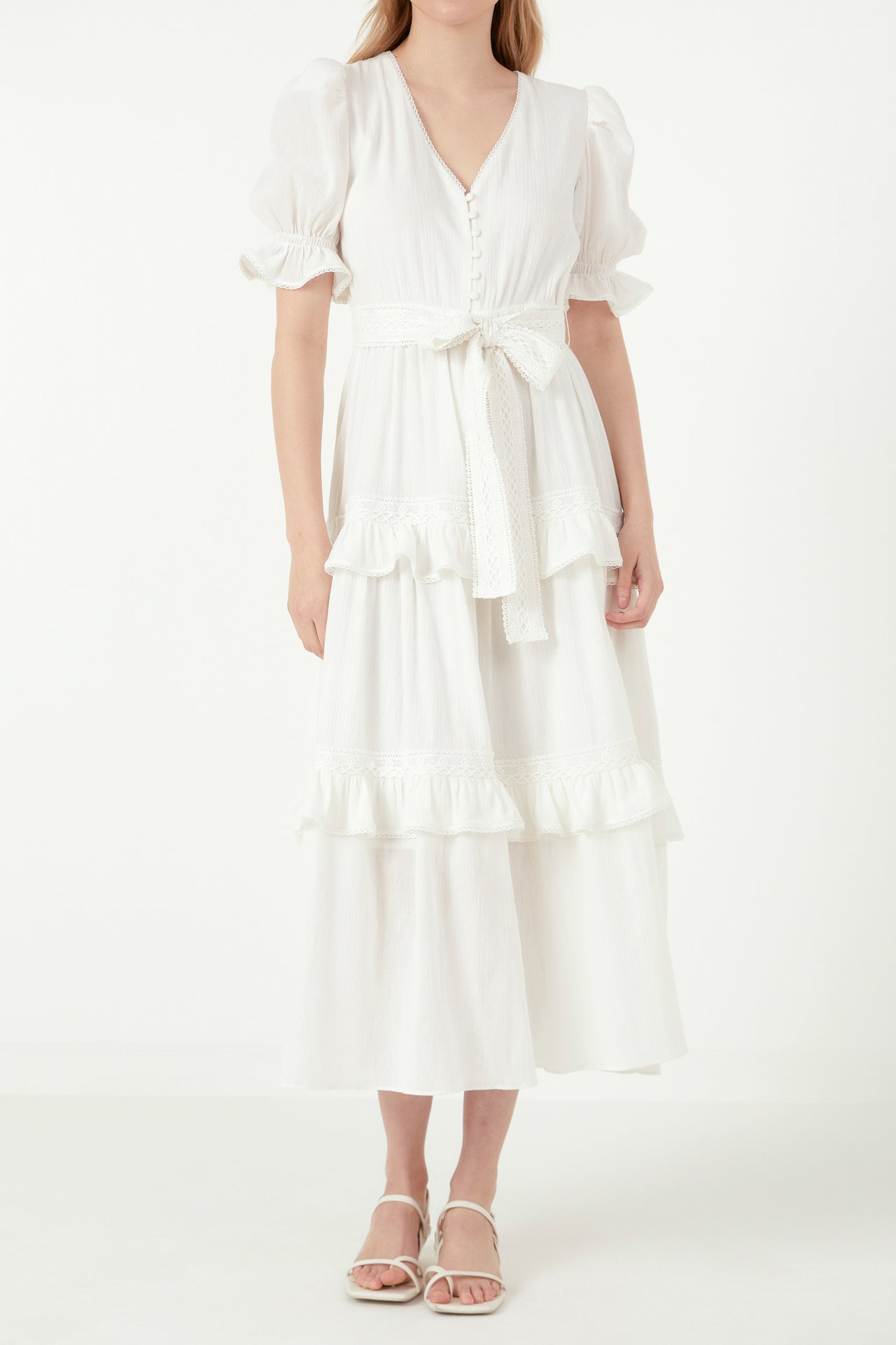 FREE THE ROSES - Ruffled Lace Trim Duster Maxi Dress - DRESSES available at Objectrare
