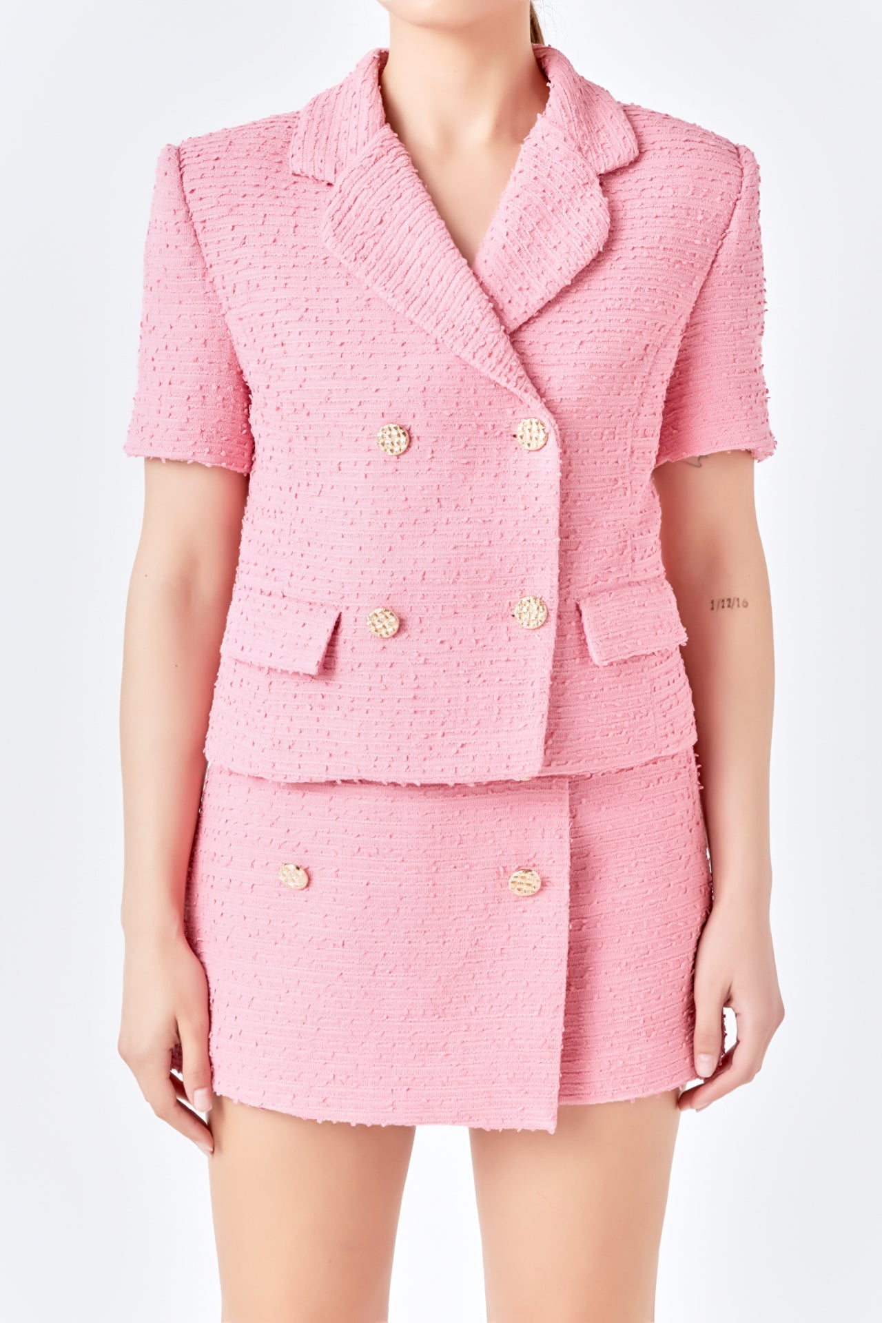 Tweed Double Breast Short Sleeve Blazer
