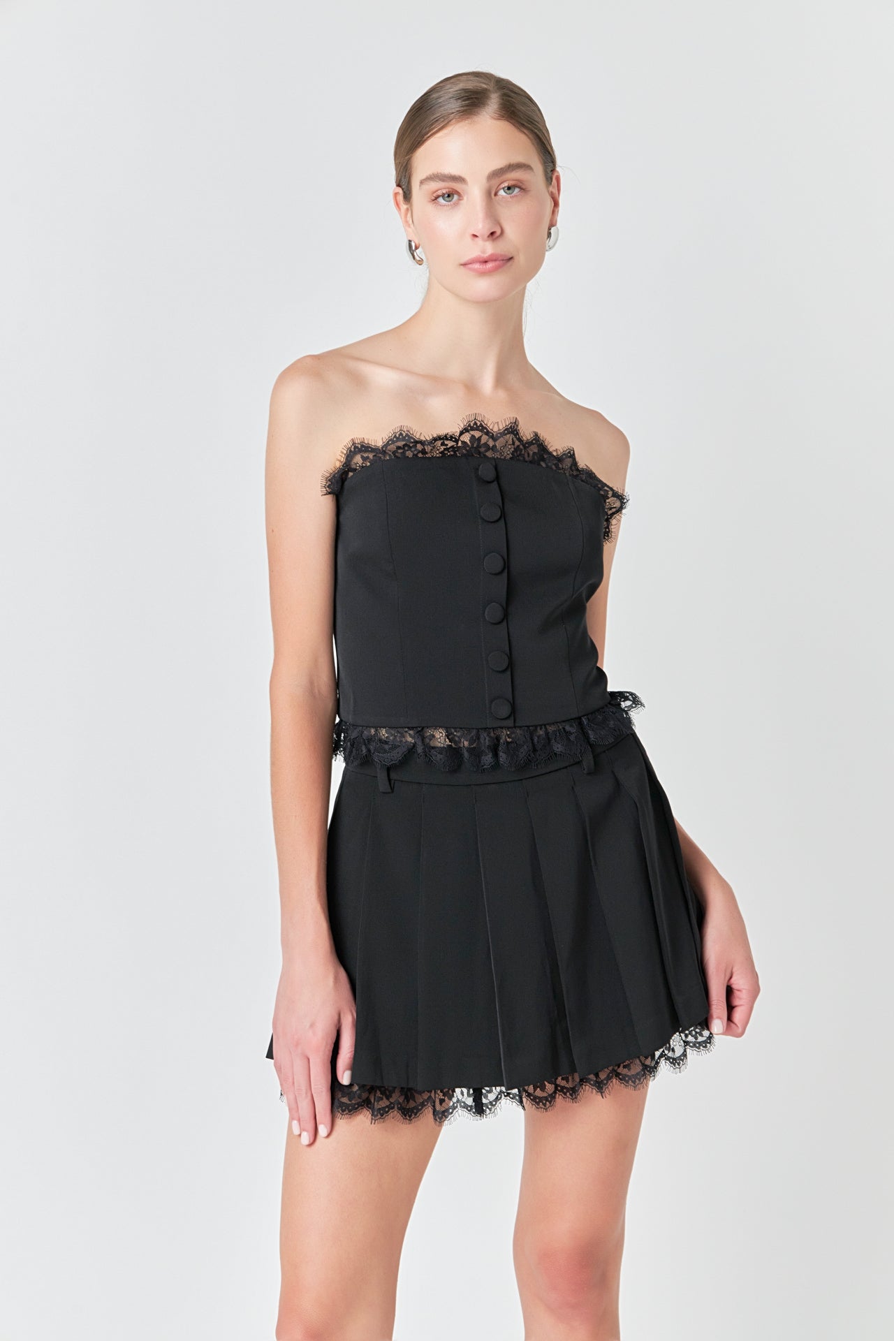 ENDLESS ROSE - Peekaboo Lace Pleated Skort - SKORTS available at Objectrare