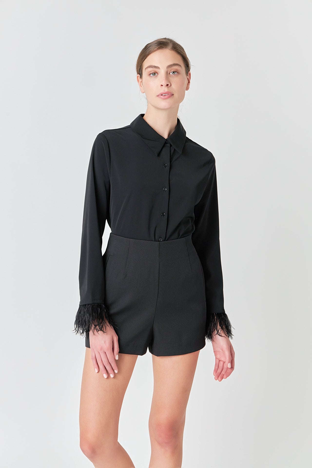 ENDLESS ROSE - Feather Trimmed Fitted Blouse Top - SHIRTS & BLOUSES available at Objectrare