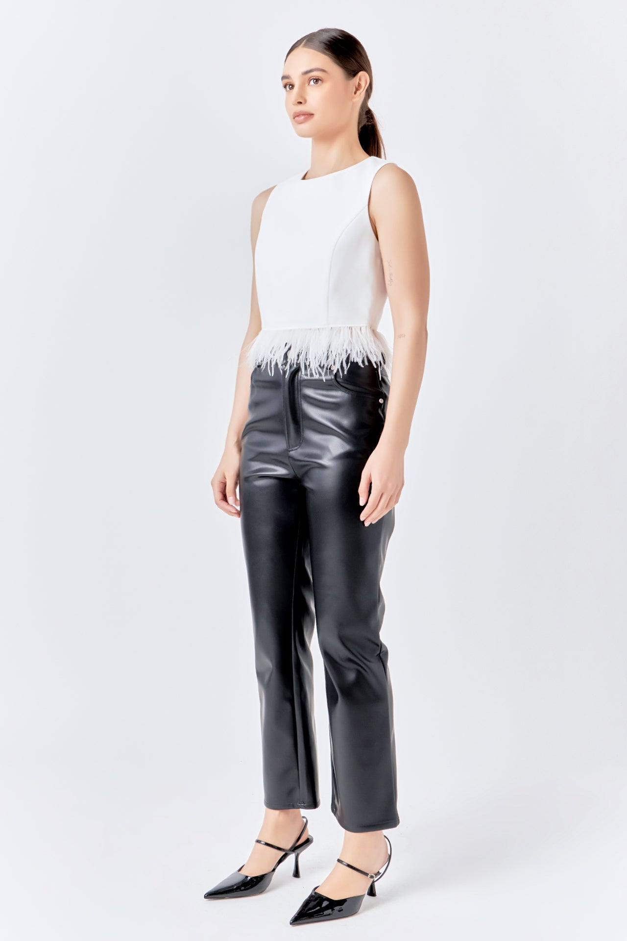 ENDLESS ROSE - Feather Trim Tie Top - TOPS available at Objectrare