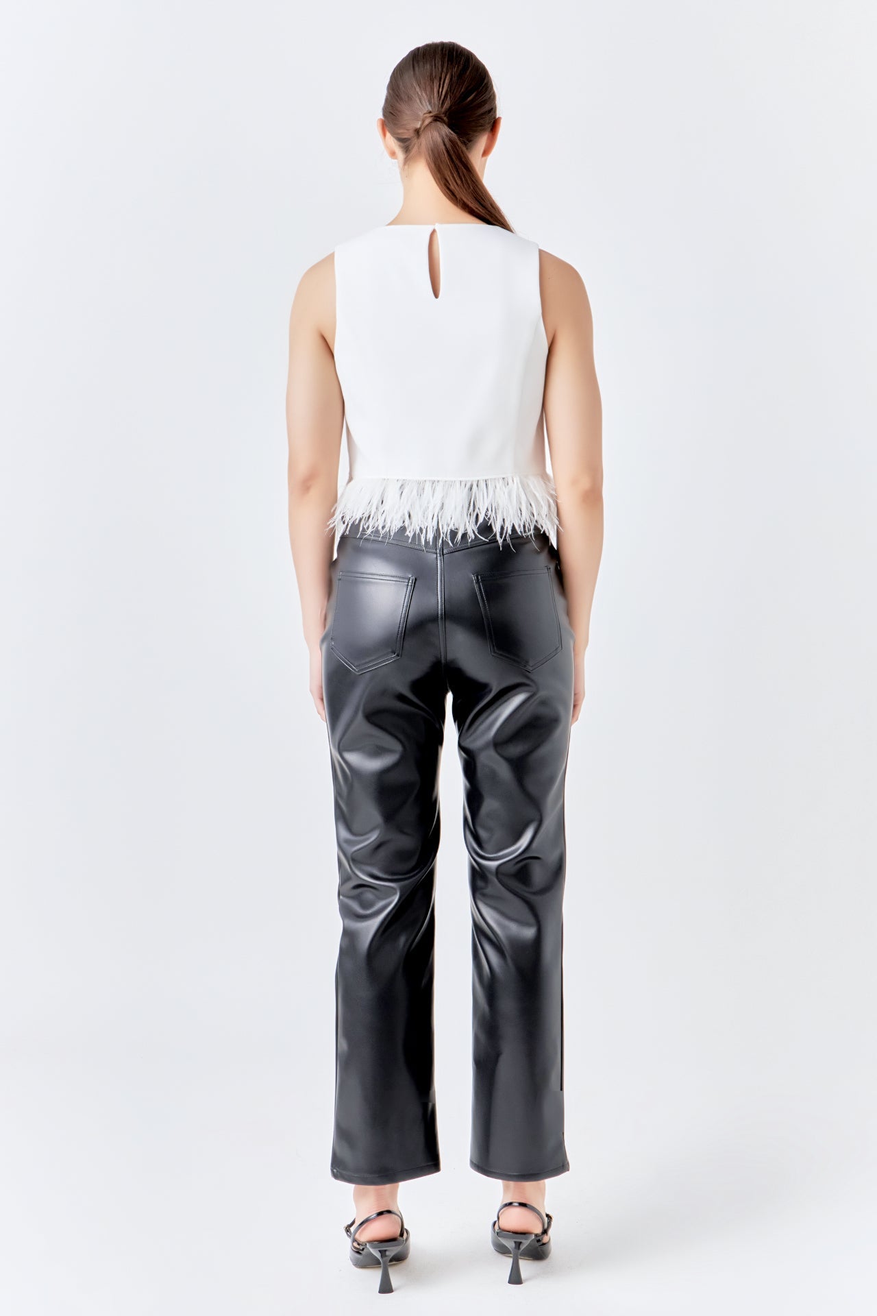 ENDLESS ROSE - Feather Trim Tie Top - TOPS available at Objectrare