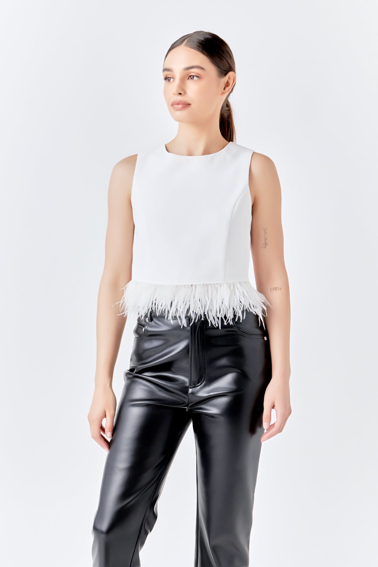 ENDLESS ROSE - Feather Trim Tie Top - TOPS available at Objectrare