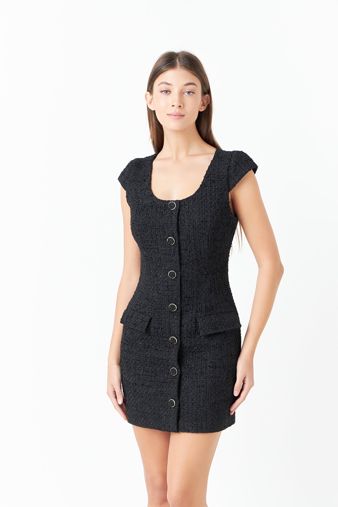 ENDLESS ROSE - Scooped Neck Buttoned Mini Dress - DRESSES available at Objectrare