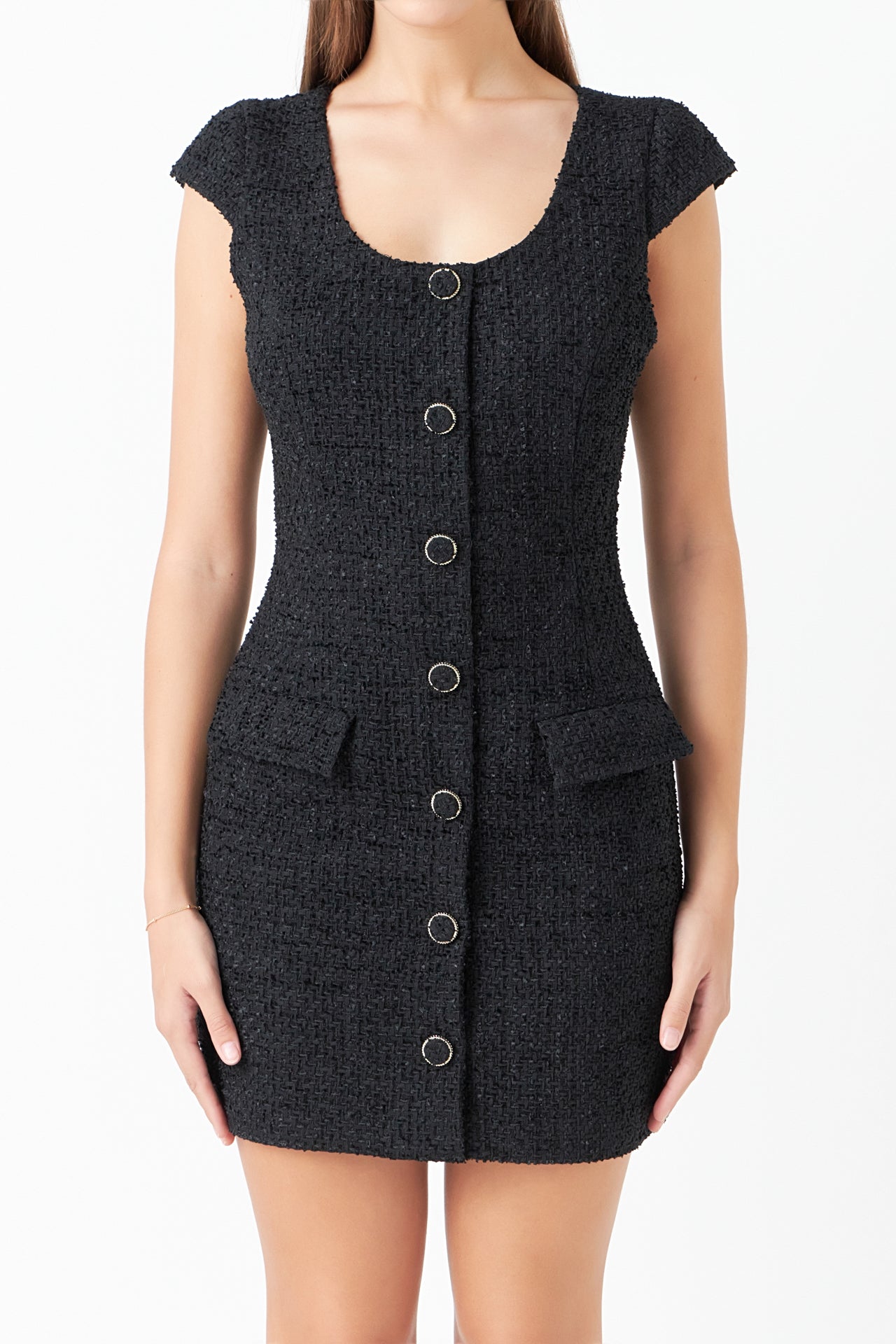ENDLESS ROSE - Scooped Neck Buttoned Mini Dress - DRESSES available at Objectrare