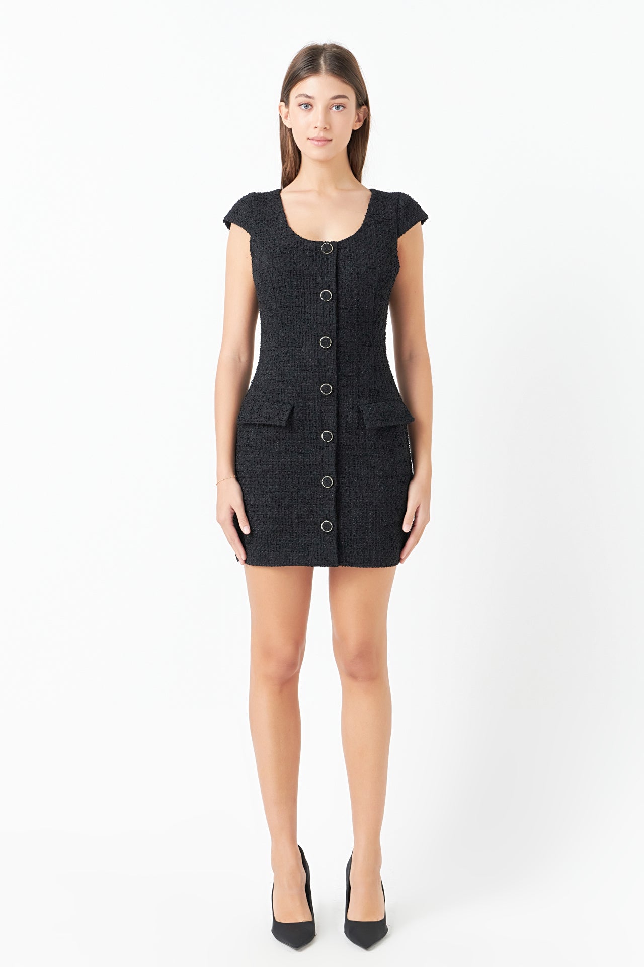 ENDLESS ROSE - Scooped Neck Buttoned Mini Dress - DRESSES available at Objectrare