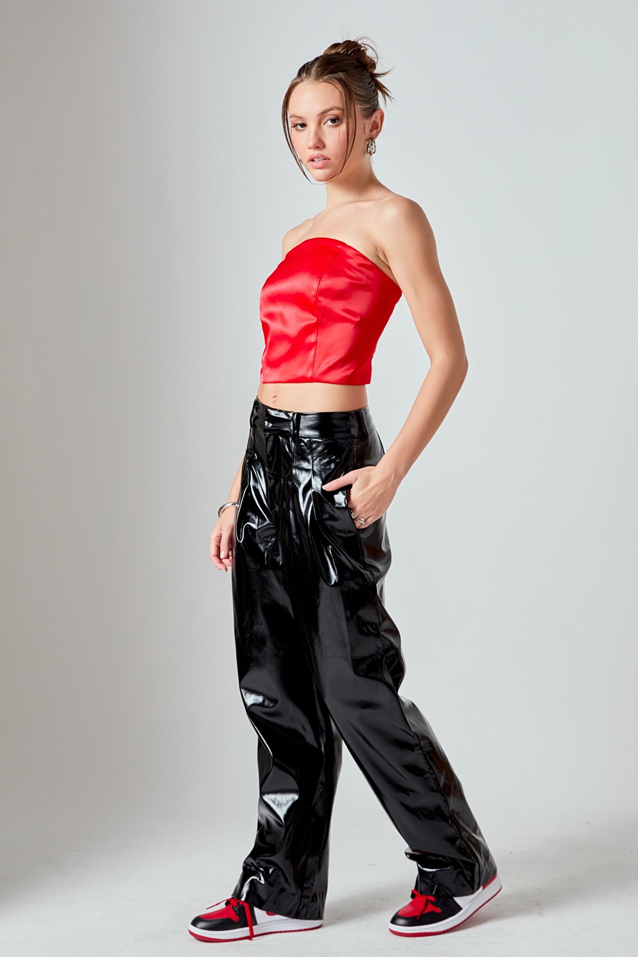 ENDLESS ROSE - Satin Strapless Curved Bustier - TOPS available at Objectrare