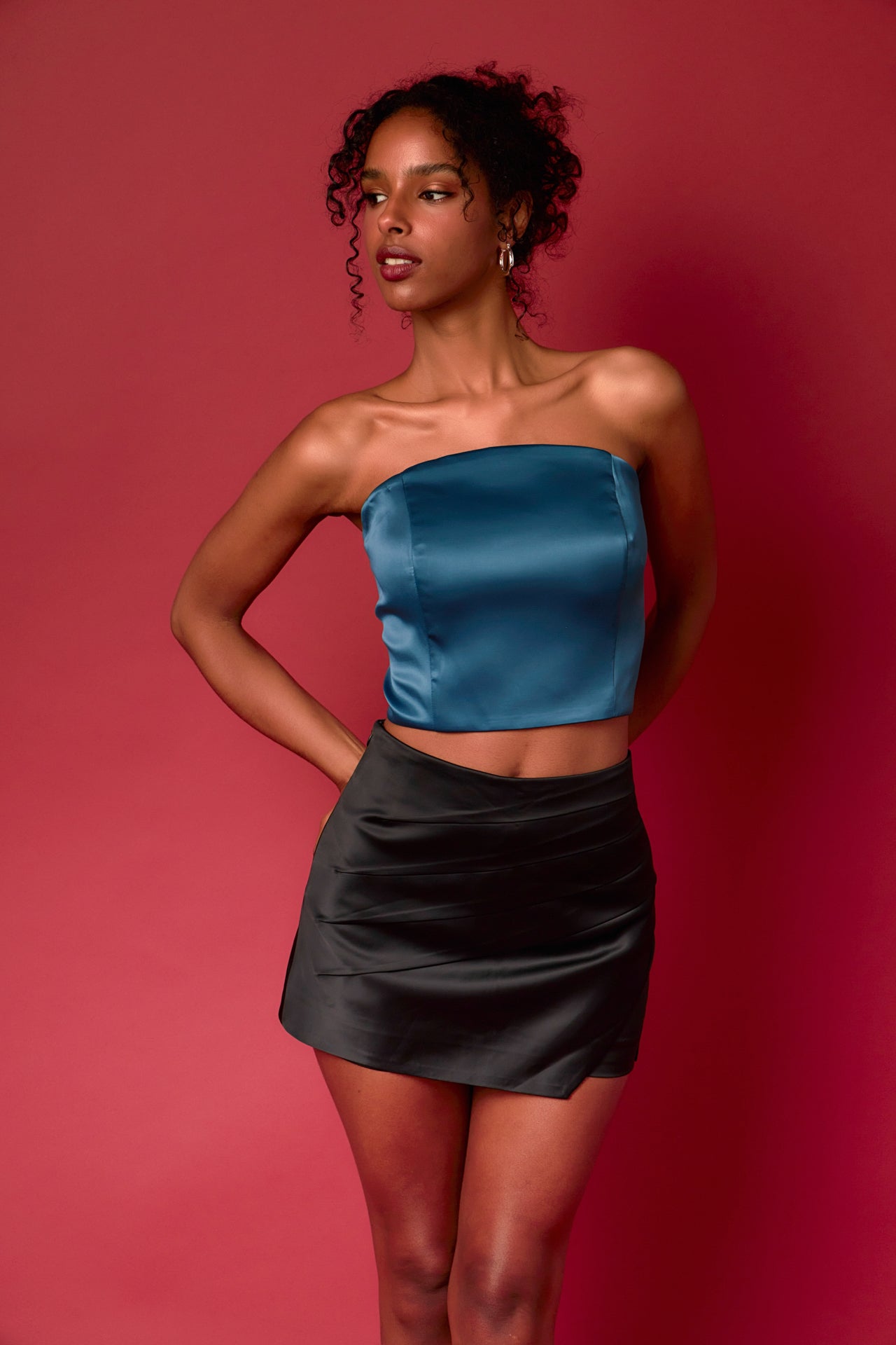 ENDLESS ROSE - Satin Strapless Curved Bustier - TOPS available at Objectrare