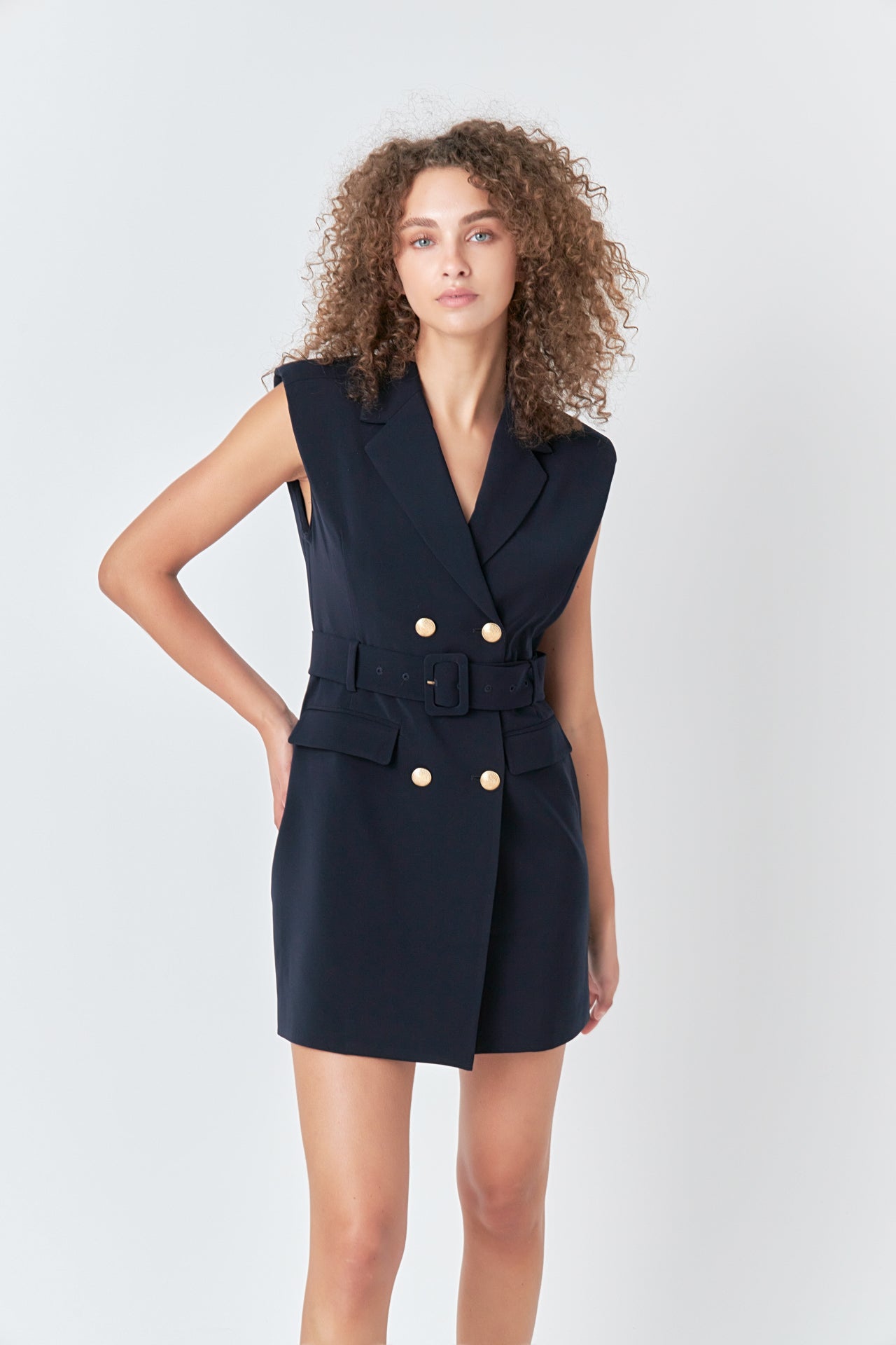 ENDLESS ROSE - Shoulder Pad Double Breast Mini Dress - DRESSES available at Objectrare