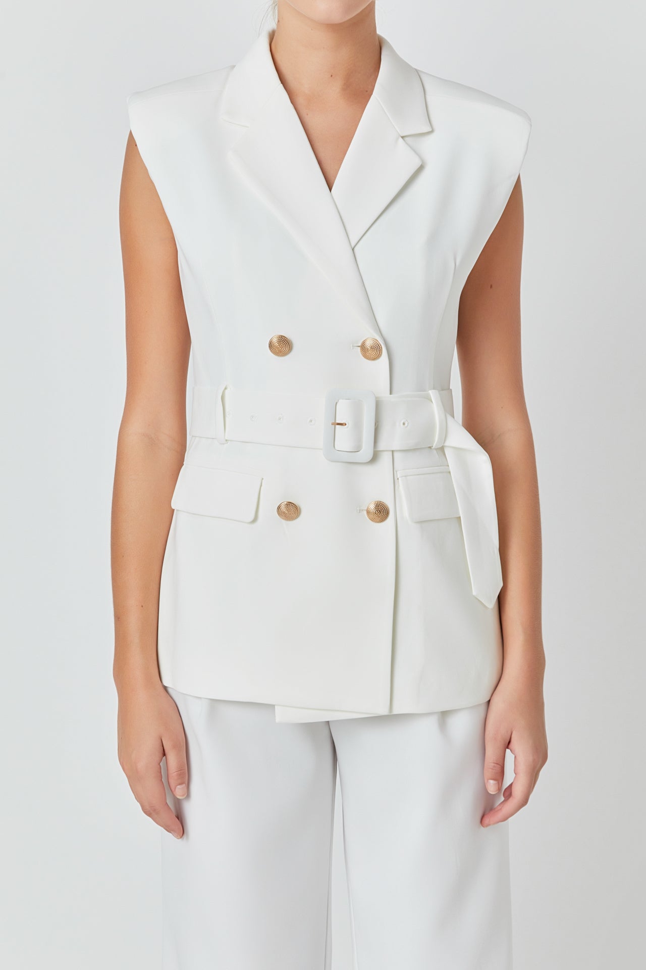 ENDLESS ROSE - Shoulder pad Double Breast Belted Blazer - JACKETS available at Objectrare
