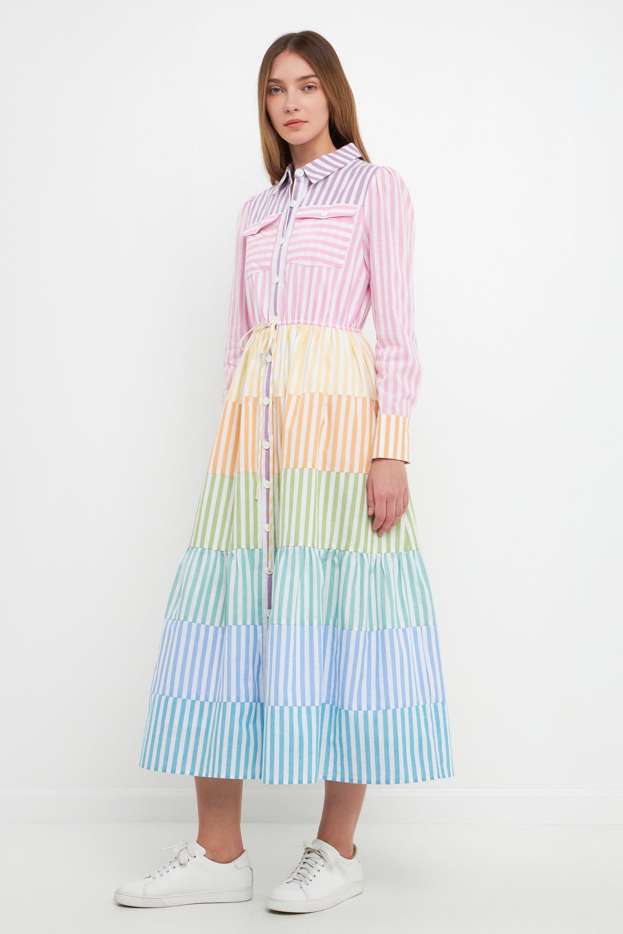 ENGLISH FACTORY - Colorblock Collared Maxi Shirts Dress - DRESSES available at Objectrare