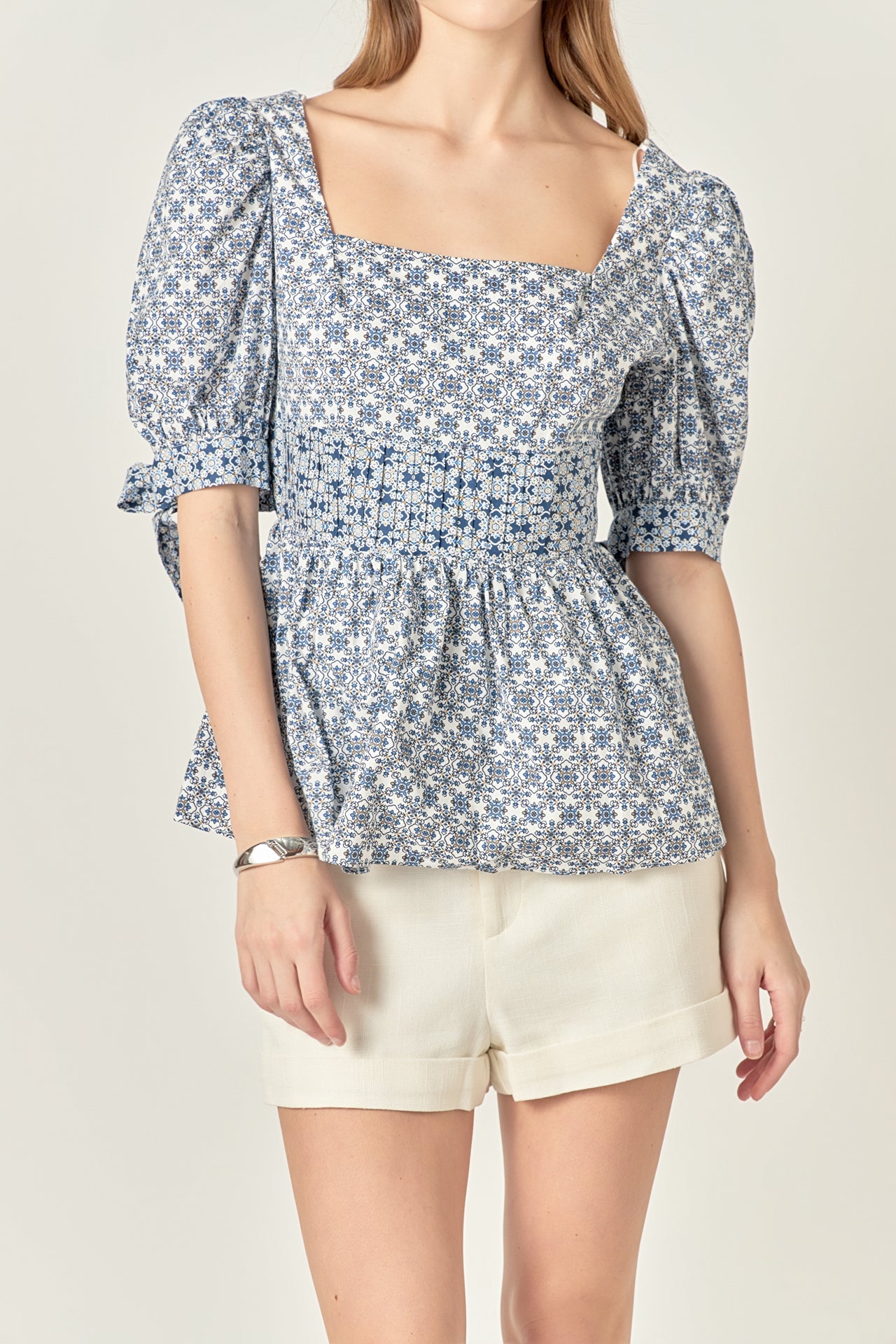 ENGLISH FACTORY - Print Block Smocked Top - TOPS available at Objectrare